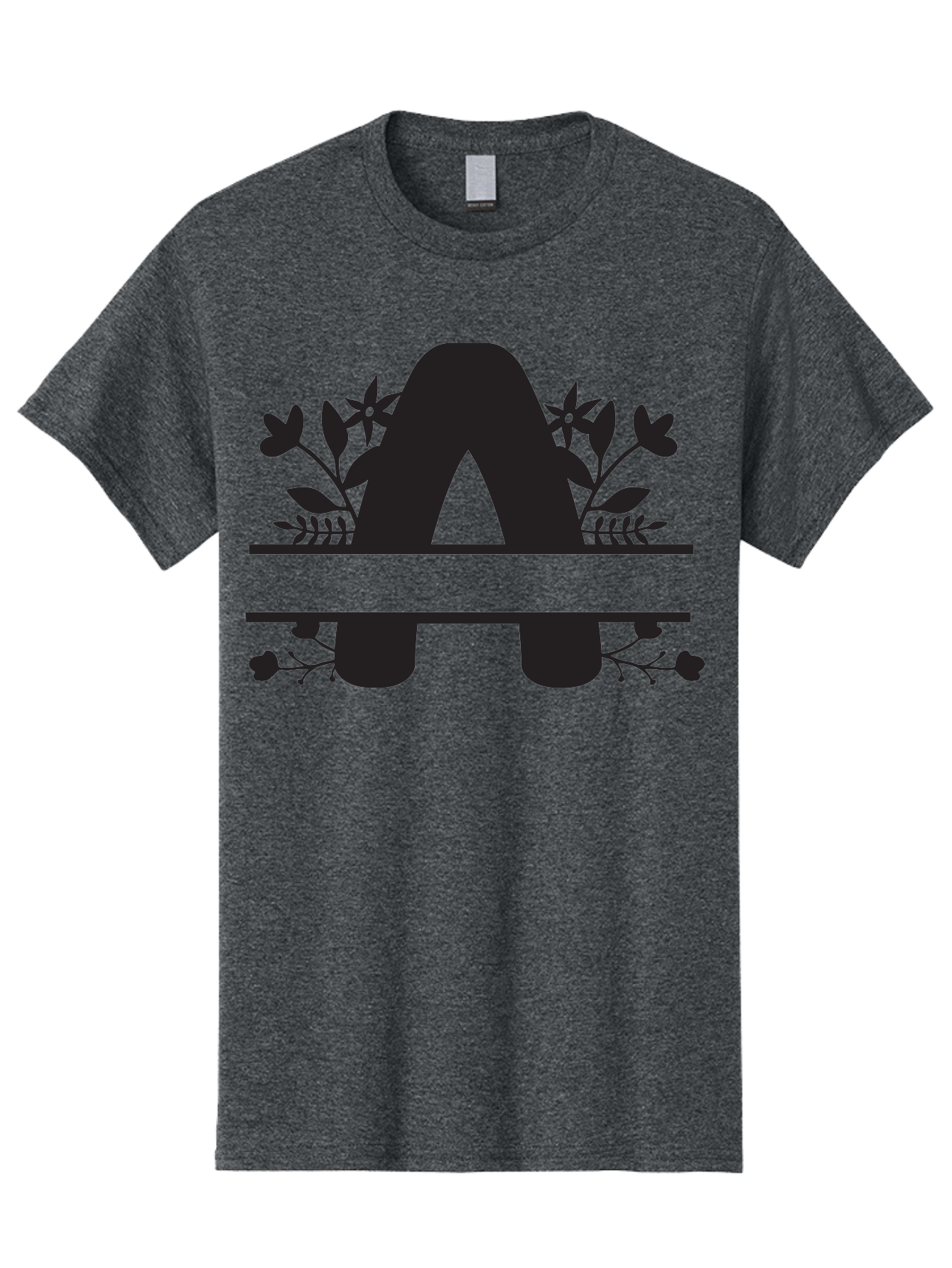 Capital-Letter-A Men'S Graphic Tee, 100% Cotton, Comfortable Casual Summer Wear, Machine Washable, Letter A, Floral Designs, Botanical Elements, Leaves, Flowers, Black Silhouette, Elegant Typography, Decorative Accents, Minimalist Style, Aac568