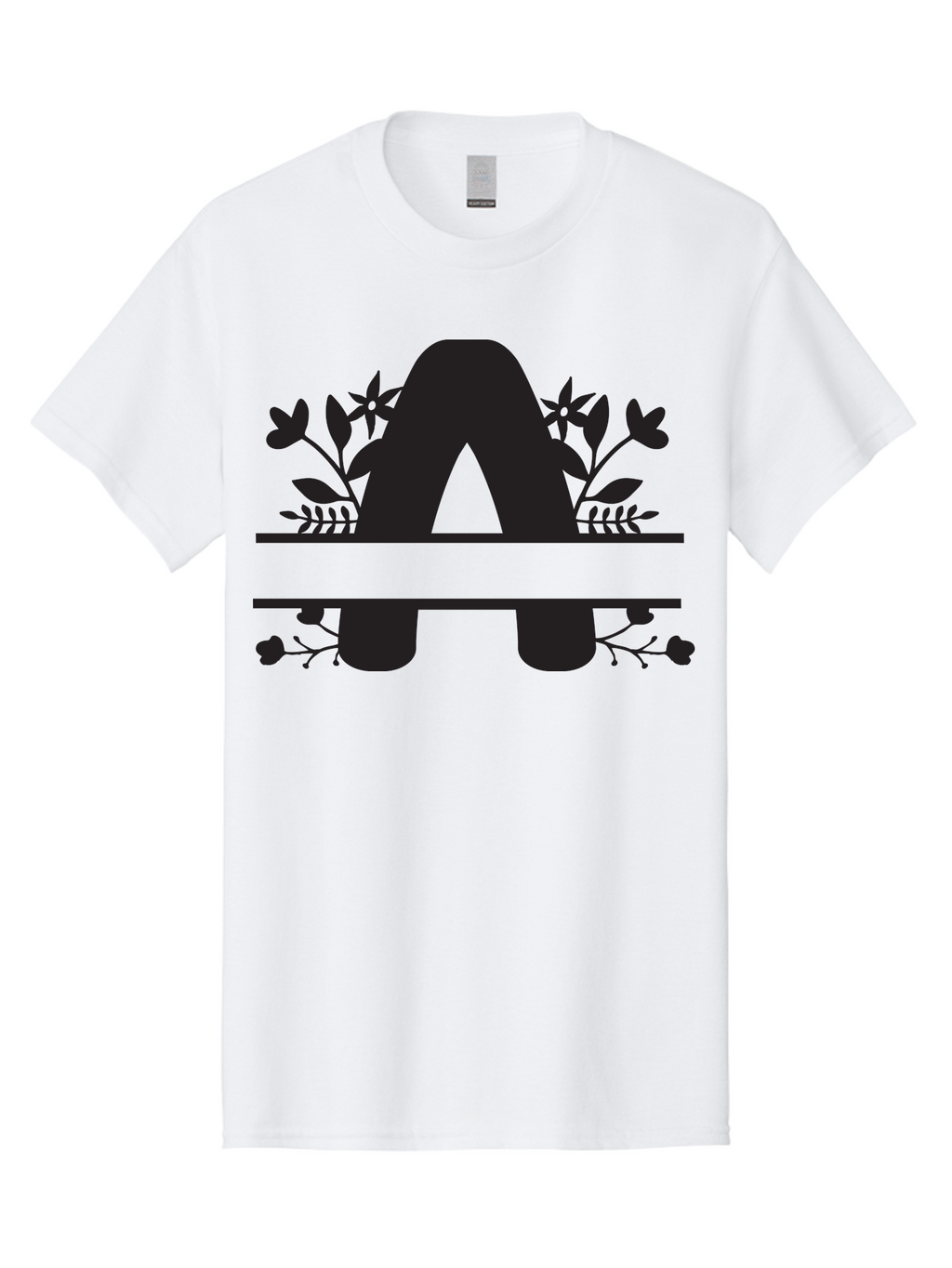 Capital-Letter-A Men'S Graphic Tee, 100% Cotton, Comfortable Casual Summer Wear, Machine Washable, Letter A, Floral Designs, Botanical Elements, Leaves, Flowers, Black Silhouette, Elegant Typography, Decorative Accents, Minimalist Style, Aac568