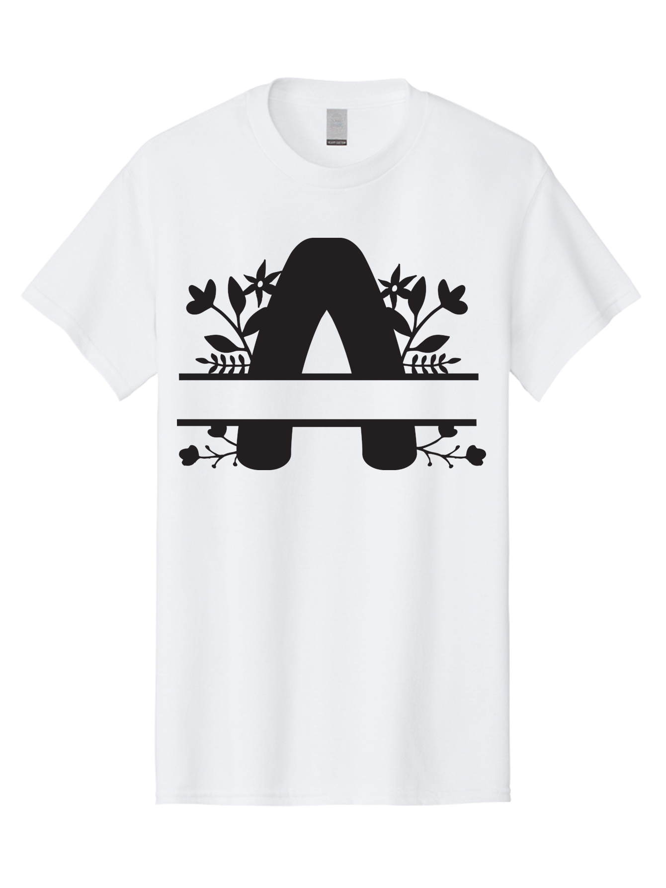 Capital-Letter-A Men'S Graphic Tee, 100% Cotton, Comfortable Casual Summer Wear, Machine Washable, Letter A, Floral Designs, Botanical Elements, Leaves, Flowers, Black Silhouette, Elegant Typography, Decorative Accents, Minimalist Style, Aac568