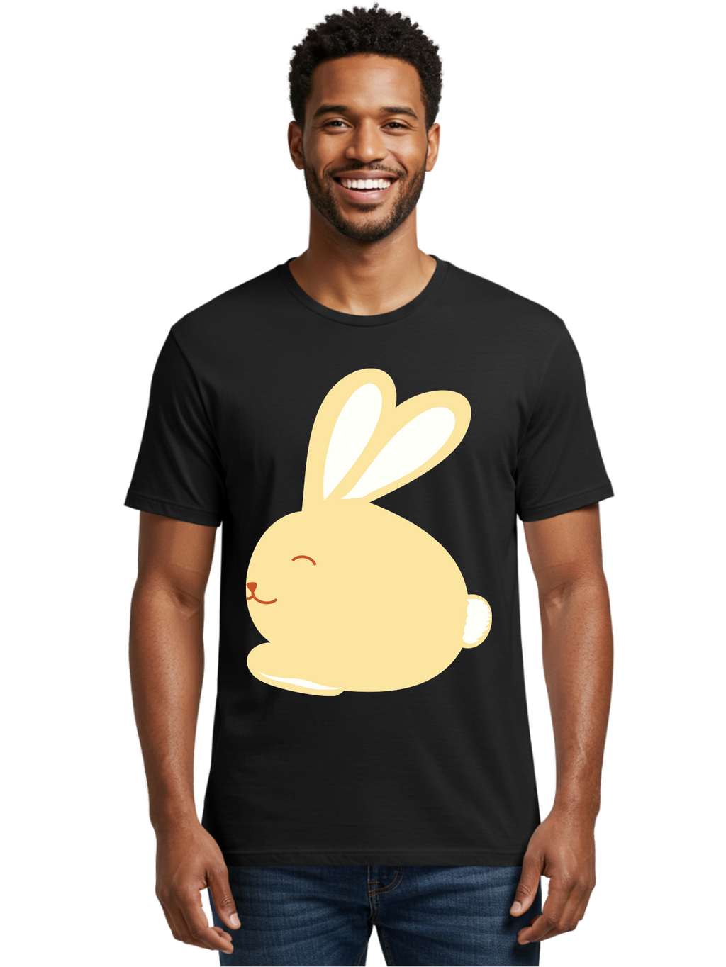 Cartoon-Bunny Men'S Graphic Tee, 100% Cotton, Comfortable Casual Summer Wear, Machine Washable, Cute Rabbit, Cartoon Character, Yellow Bunny, Fluffy Animal, Adorable Creature, Sweet Face, Kawaii Art Aac570