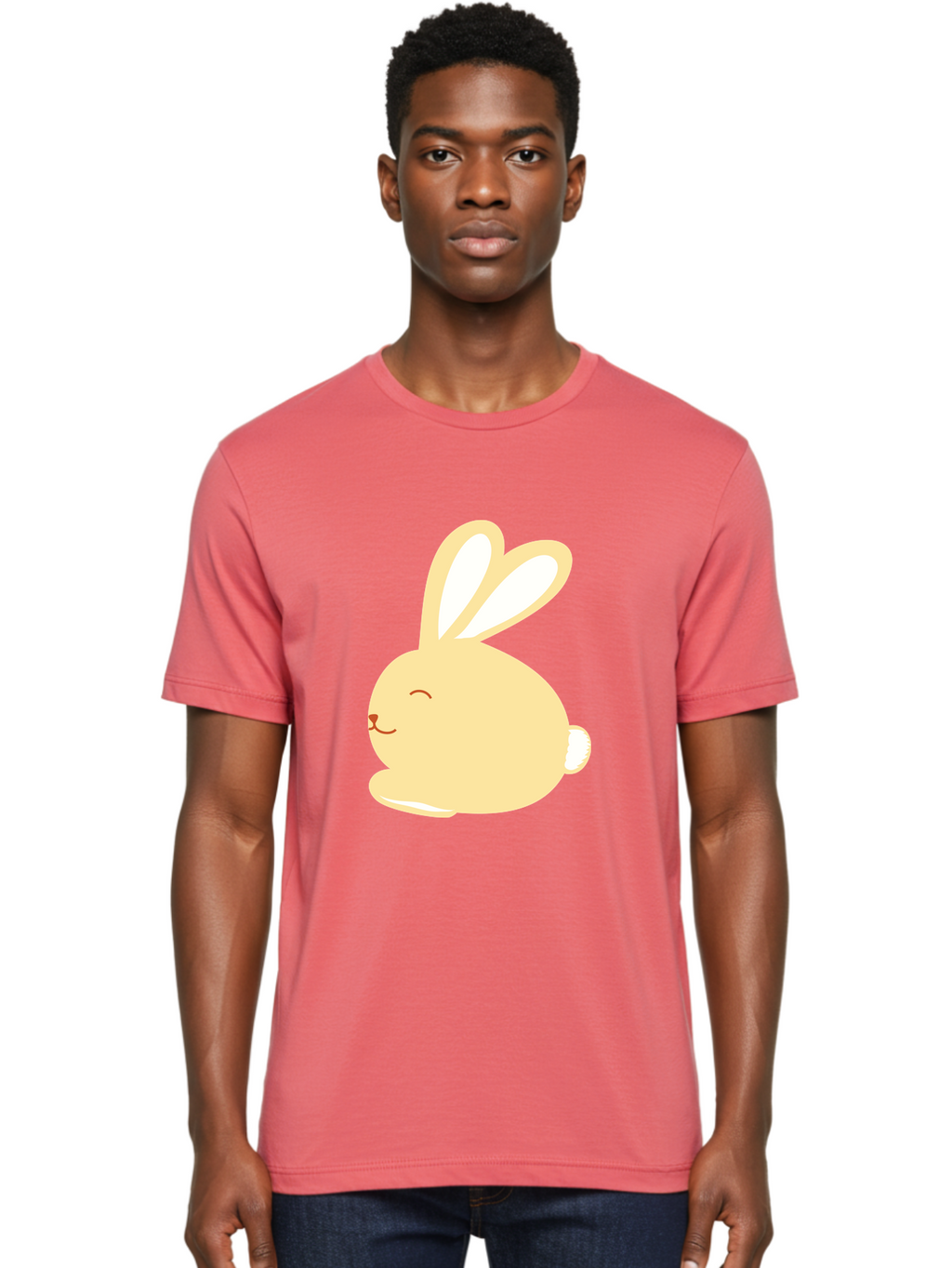 Cartoon-Bunny Men'S Graphic Tee, 100% Cotton, Comfortable Casual Summer Wear, Machine Washable, Cute Rabbit, Cartoon Character, Yellow Bunny, Fluffy Animal, Adorable Creature, Sweet Face, Kawaii Art Aac570