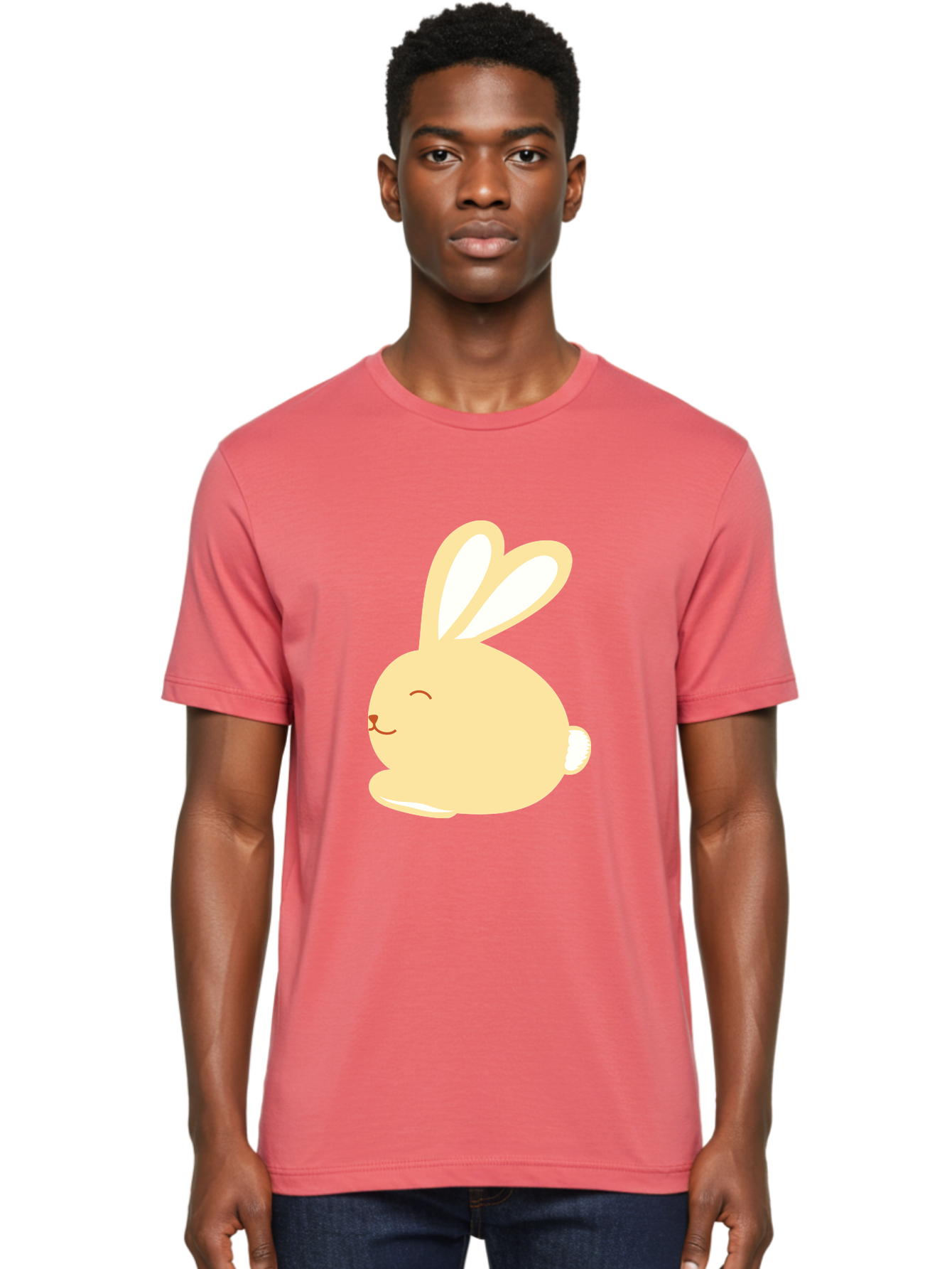 Cartoon-Bunny Men'S Graphic Tee, 100% Cotton, Comfortable Casual Summer Wear, Machine Washable, Cute Rabbit, Cartoon Character, Yellow Bunny, Fluffy Animal, Adorable Creature, Sweet Face, Kawaii Art Aac570