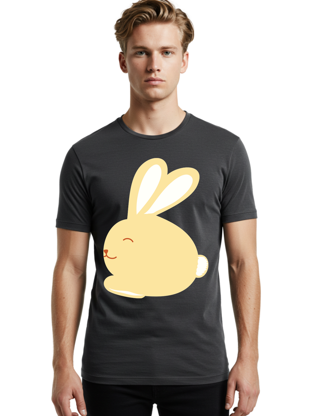 Cartoon-Bunny Men'S Graphic Tee, 100% Cotton, Comfortable Casual Summer Wear, Machine Washable, Cute Rabbit, Cartoon Character, Yellow Bunny, Fluffy Animal, Adorable Creature, Sweet Face, Kawaii Art Aac570