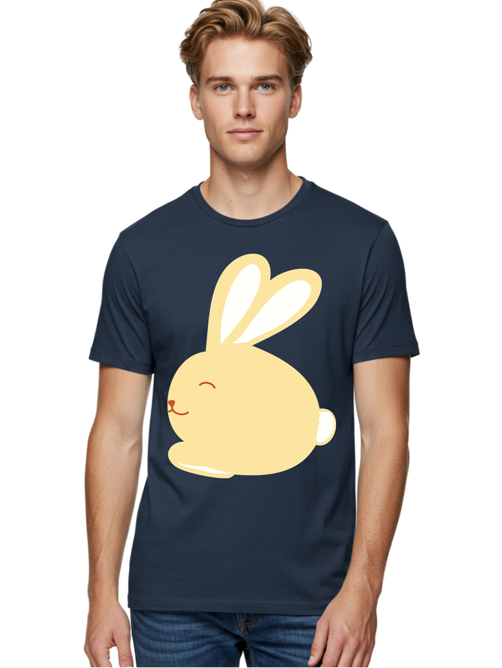 Cartoon-Bunny Men'S Graphic Tee, 100% Cotton, Comfortable Casual Summer Wear, Machine Washable, Cute Rabbit, Cartoon Character, Yellow Bunny, Fluffy Animal, Adorable Creature, Sweet Face, Kawaii Art Aac570