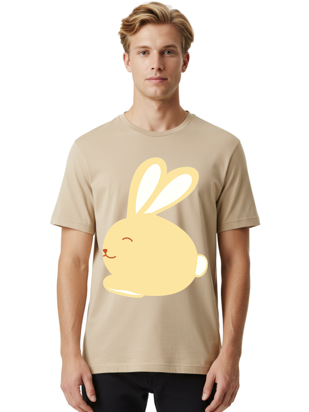 Cartoon-Bunny Men'S Graphic Tee, 100% Cotton, Comfortable Casual Summer Wear, Machine Washable, Cute Rabbit, Cartoon Character, Yellow Bunny, Fluffy Animal, Adorable Creature, Sweet Face, Kawaii Art Aac570