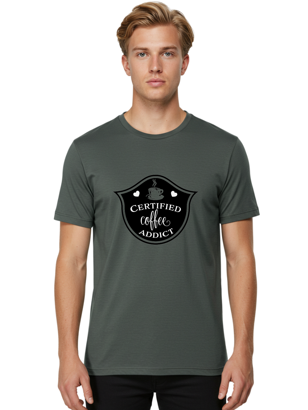 Certified-Coffee-Addict Men'S Graphic Tee, 100% Cotton, Comfortable Casual Summer Wear, Machine Washable, Coffee Lover, Coffee Addiction, Coffee Enthusiast, Coffee Culture, Caffeine Fix, Morning Coffee, Coffee Obsession Aac571
