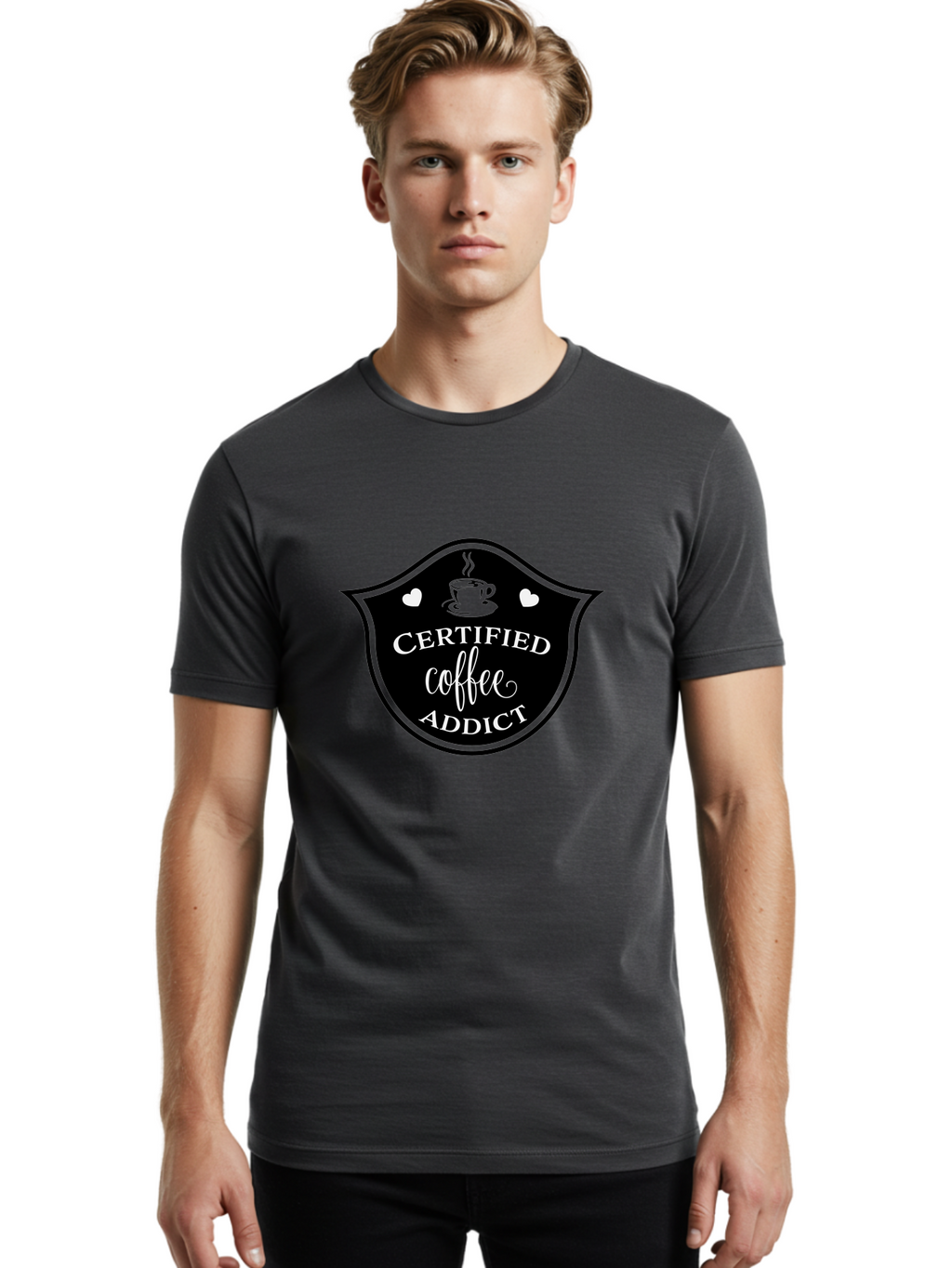 Certified-Coffee-Addict Men'S Graphic Tee, 100% Cotton, Comfortable Casual Summer Wear, Machine Washable, Coffee Lover, Coffee Addiction, Coffee Enthusiast, Coffee Culture, Caffeine Fix, Morning Coffee, Coffee Obsession Aac571