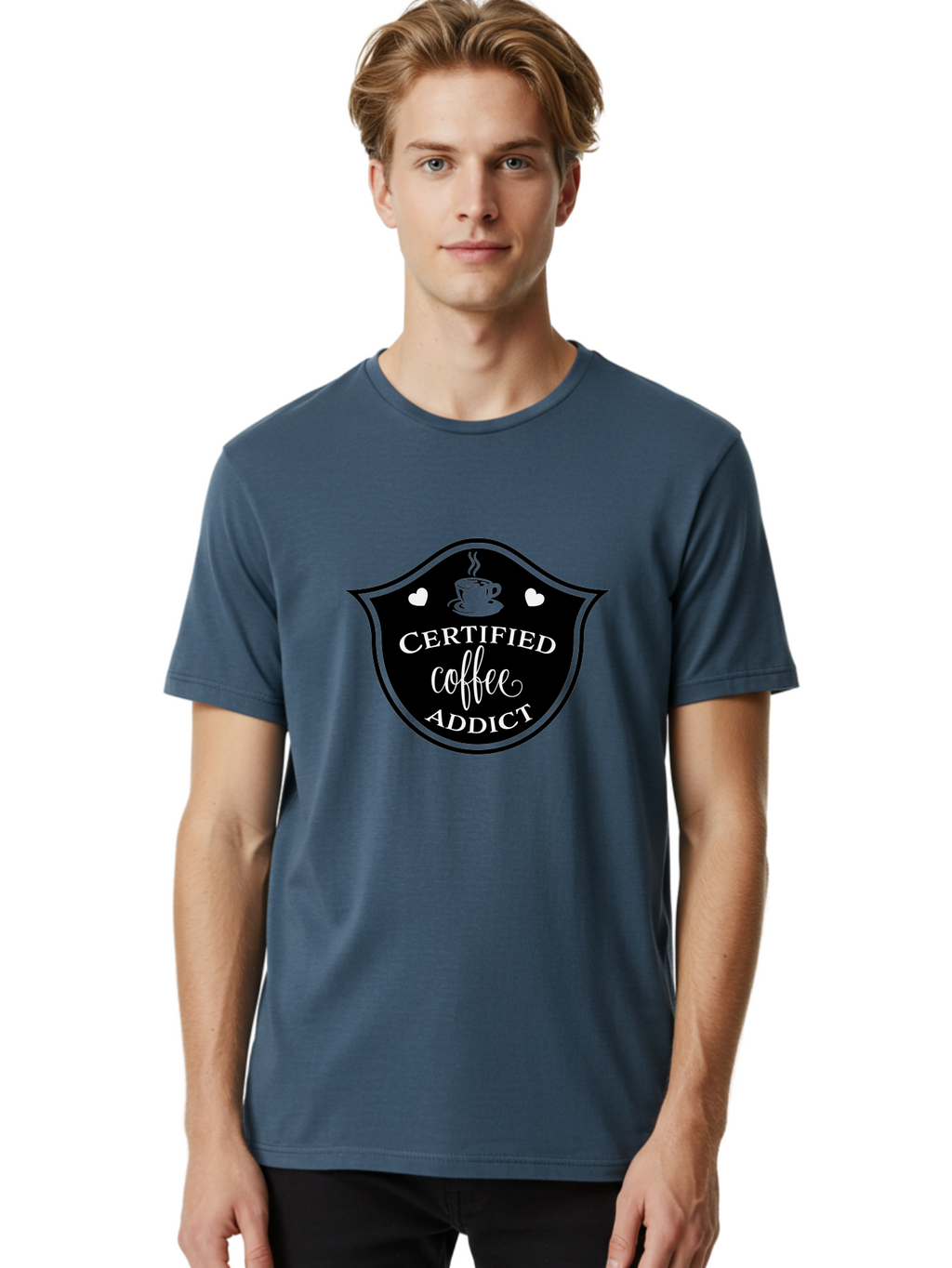 Certified-Coffee-Addict Men'S Graphic Tee, 100% Cotton, Comfortable Casual Summer Wear, Machine Washable, Coffee Lover, Coffee Addiction, Coffee Enthusiast, Coffee Culture, Caffeine Fix, Morning Coffee, Coffee Obsession Aac571