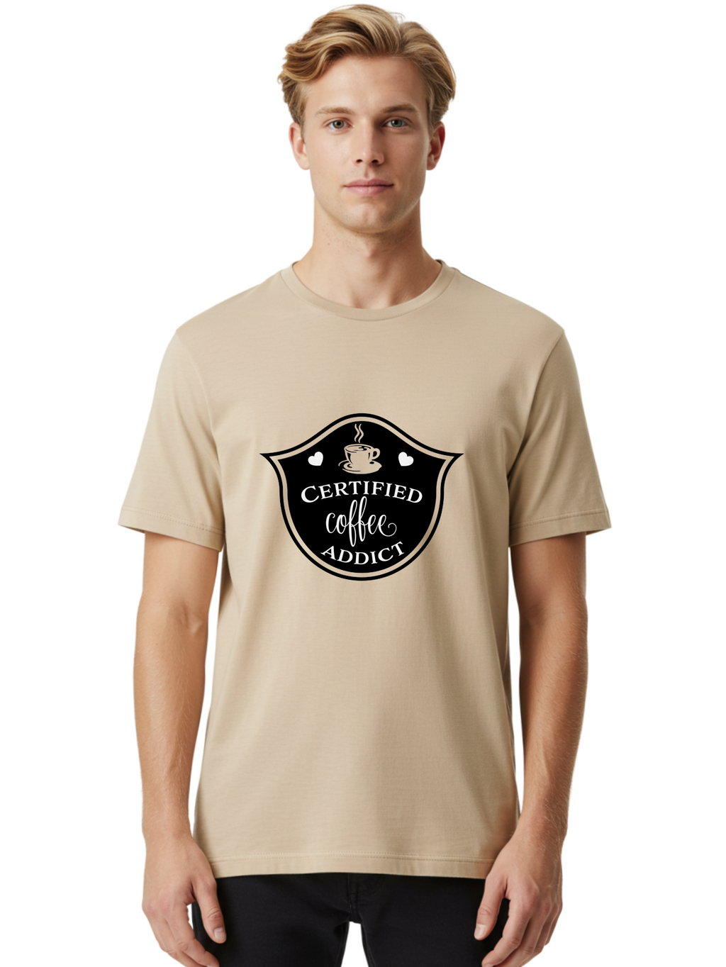 Certified-Coffee-Addict Men'S Graphic Tee, 100% Cotton, Comfortable Casual Summer Wear, Machine Washable, Coffee Lover, Coffee Addiction, Coffee Enthusiast, Coffee Culture, Caffeine Fix, Morning Coffee, Coffee Obsession Aac571