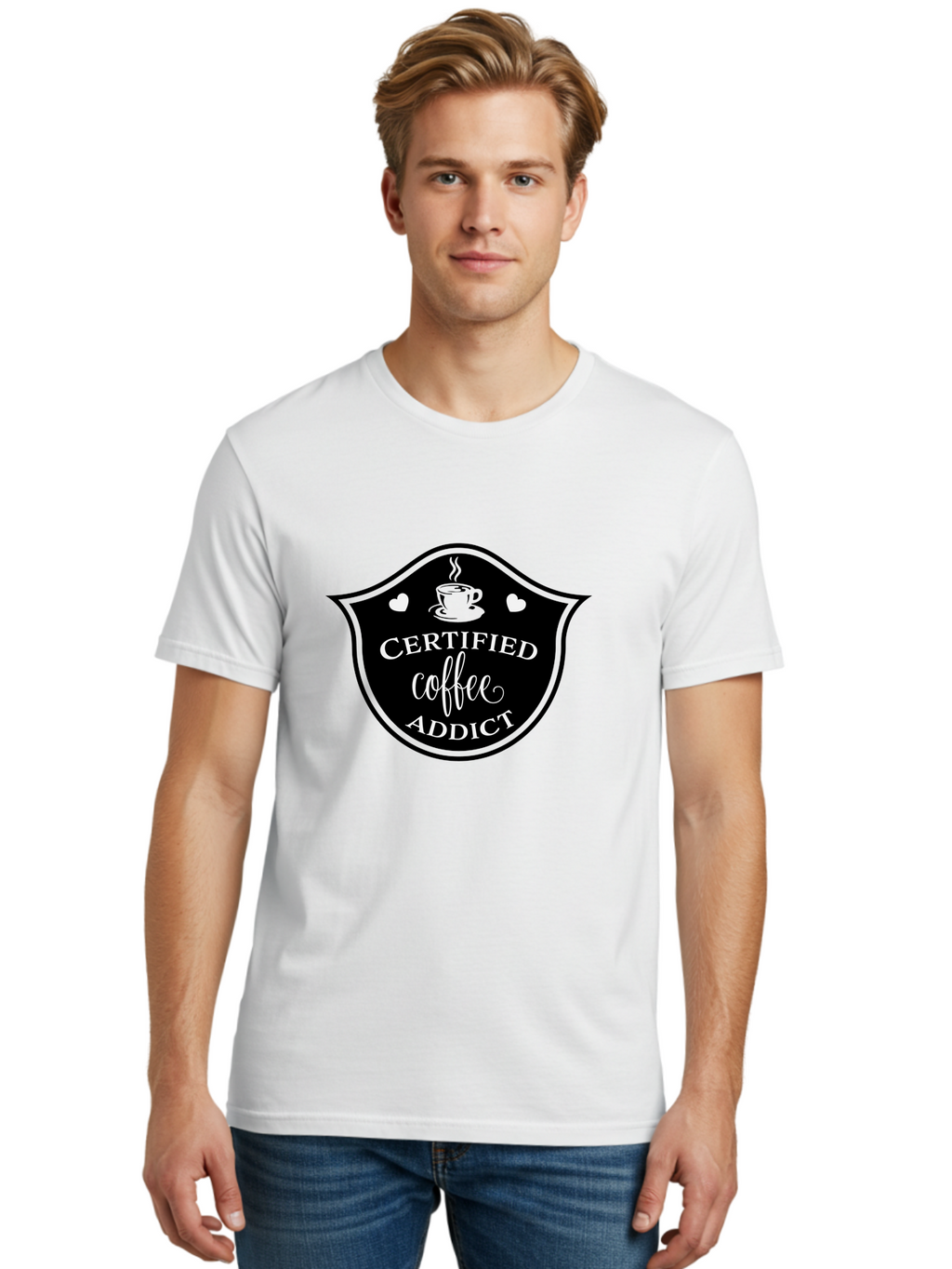 Certified-Coffee-Addict Men'S Graphic Tee, 100% Cotton, Comfortable Casual Summer Wear, Machine Washable, Coffee Lover, Coffee Addiction, Coffee Enthusiast, Coffee Culture, Caffeine Fix, Morning Coffee, Coffee Obsession Aac571