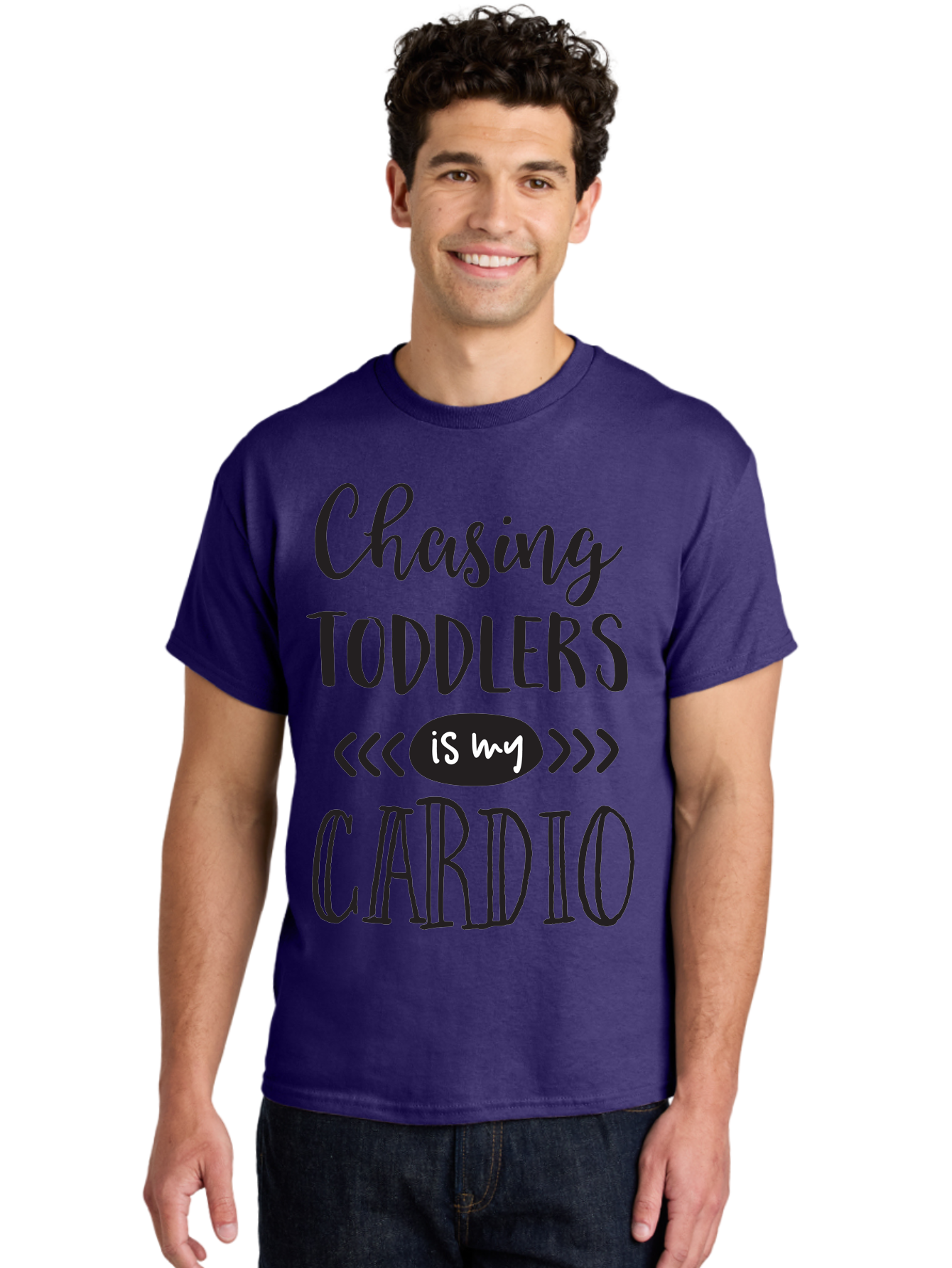 Chasing-Toddlers-Is-My-Cardio Men'S Graphic Tee, 100% Cotton, Comfortable Casual Summer Wear, Machine Washable, Funny Parenting Quote, Mom Life, Humor, Cardio Workout, Chasing Toddlers, Parenting Humor, Mom Jokes, Fitness, Active Parenting, Aac573