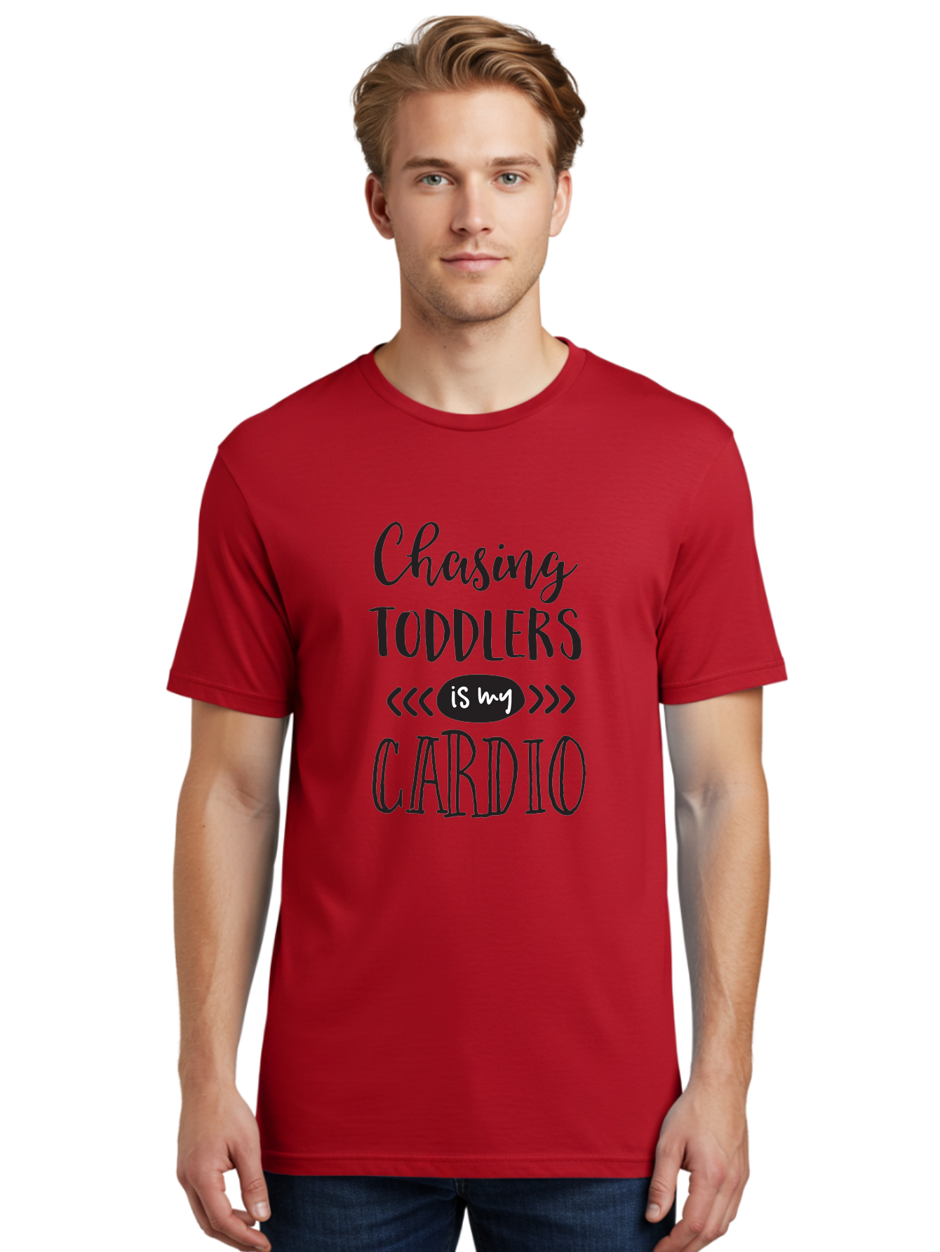 Chasing-Toddlers-Is-My-Cardio Men'S Graphic Tee, 100% Cotton, Comfortable Casual Summer Wear, Machine Washable, Funny Parenting Quote, Mom Life, Humor, Cardio Workout, Chasing Toddlers, Parenting Humor, Mom Jokes, Fitness, Active Parenting, Aac573