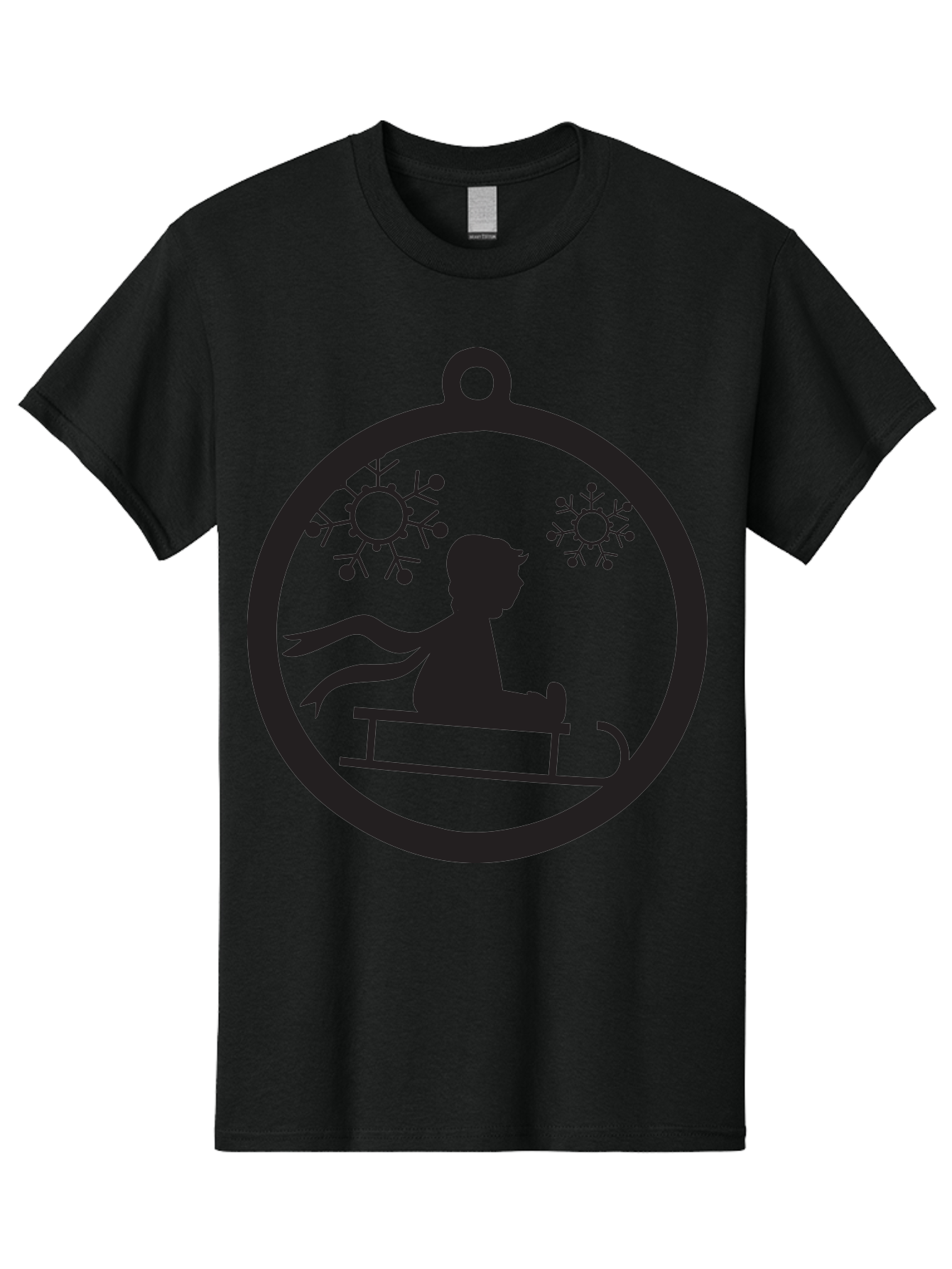 Child-On-Sled Men'S Graphic Tee, 100% Cotton, Comfortable Casual Summer Wear, Machine Washable, Child On Sled, Winter Fun, Snowflake Decorations, Festive Ornaments, Holiday Cheer, Black Silhouette, Christmas Theme, Winter Scenery Aac574