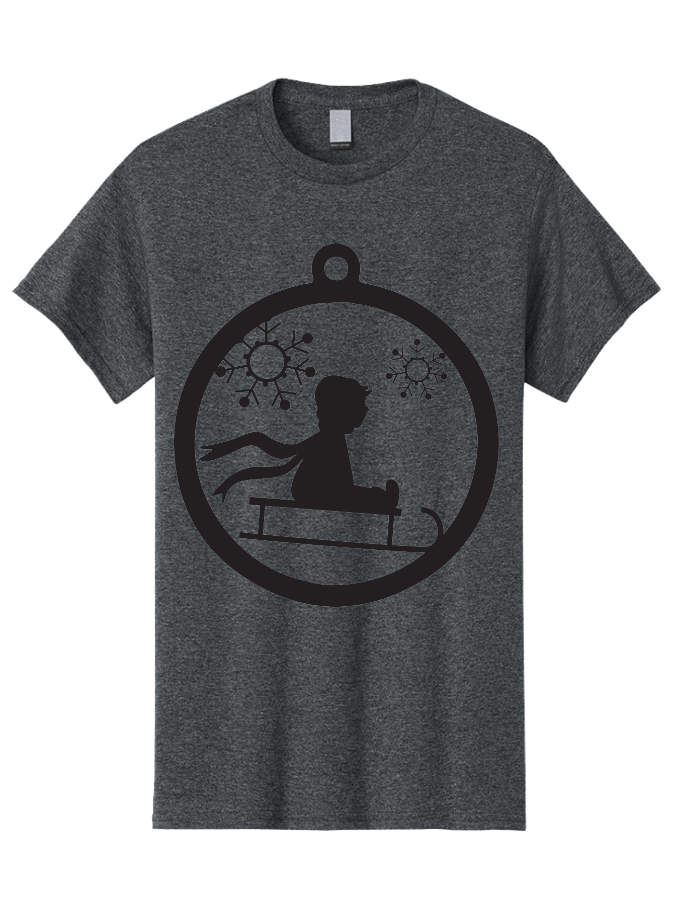 Child-On-Sled Men'S Graphic Tee, 100% Cotton, Comfortable Casual Summer Wear, Machine Washable, Child On Sled, Winter Fun, Snowflake Decorations, Festive Ornaments, Holiday Cheer, Black Silhouette, Christmas Theme, Winter Scenery Aac574