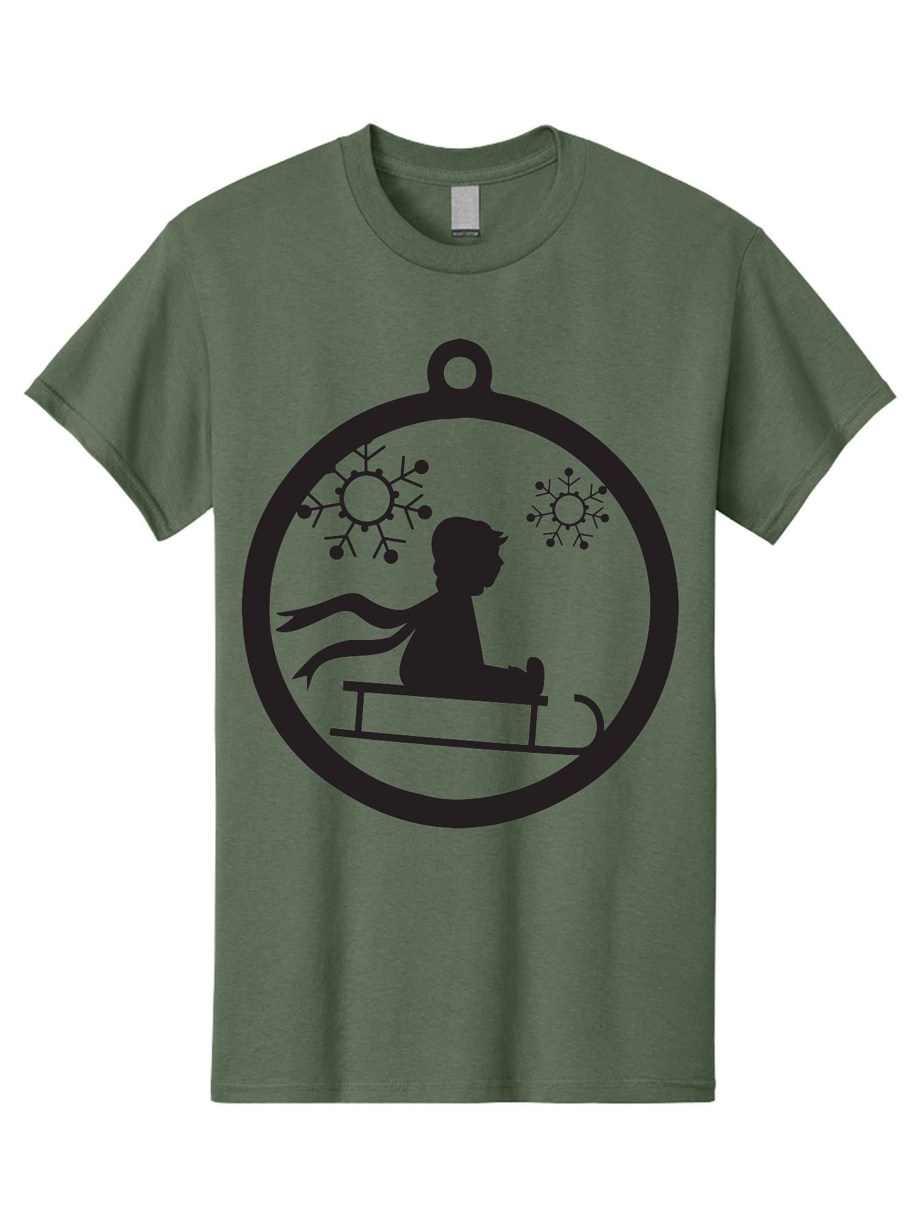 Child-On-Sled Men'S Graphic Tee, 100% Cotton, Comfortable Casual Summer Wear, Machine Washable, Child On Sled, Winter Fun, Snowflake Decorations, Festive Ornaments, Holiday Cheer, Black Silhouette, Christmas Theme, Winter Scenery Aac574
