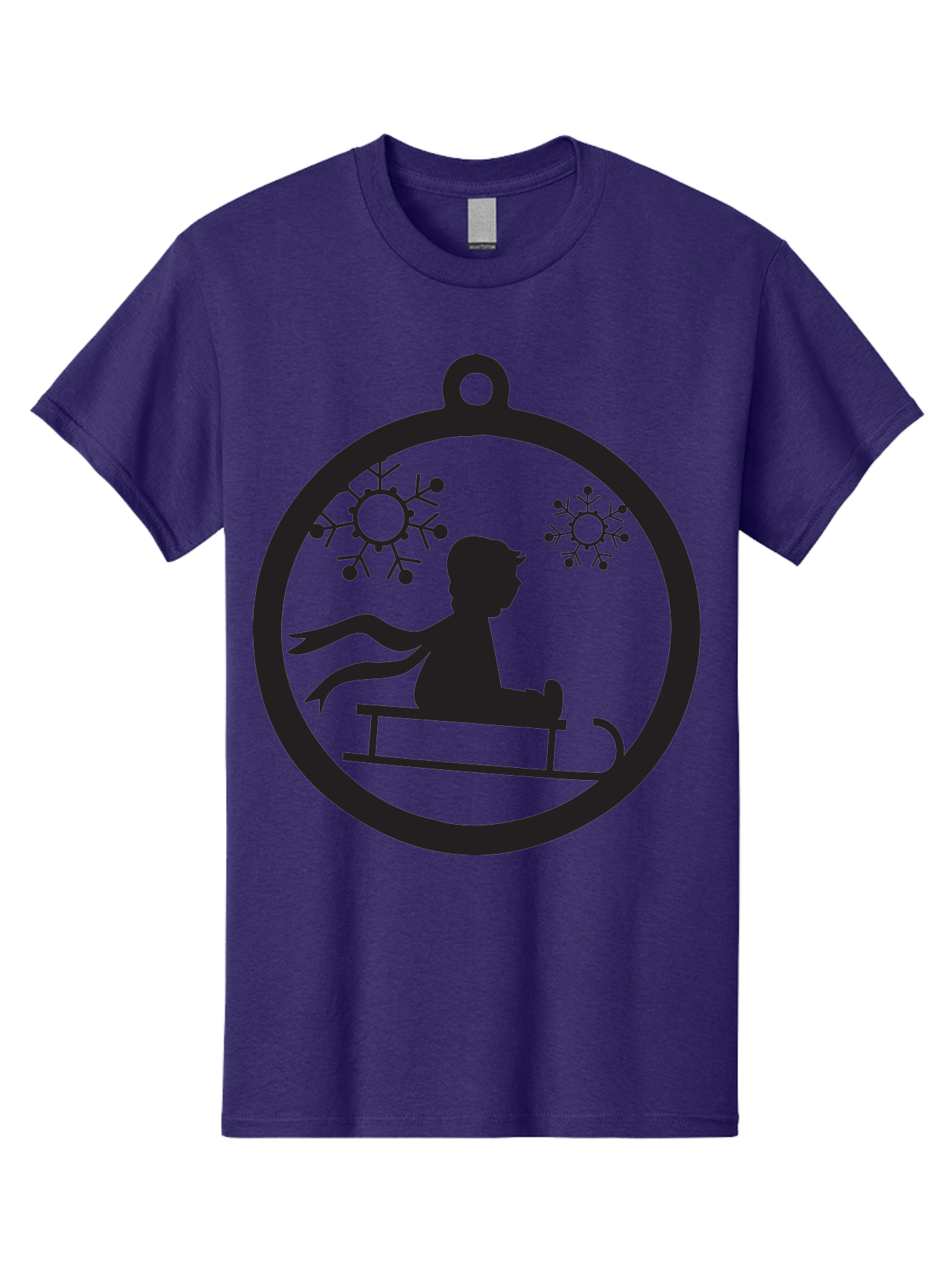 Child-On-Sled Men'S Graphic Tee, 100% Cotton, Comfortable Casual Summer Wear, Machine Washable, Child On Sled, Winter Fun, Snowflake Decorations, Festive Ornaments, Holiday Cheer, Black Silhouette, Christmas Theme, Winter Scenery Aac574