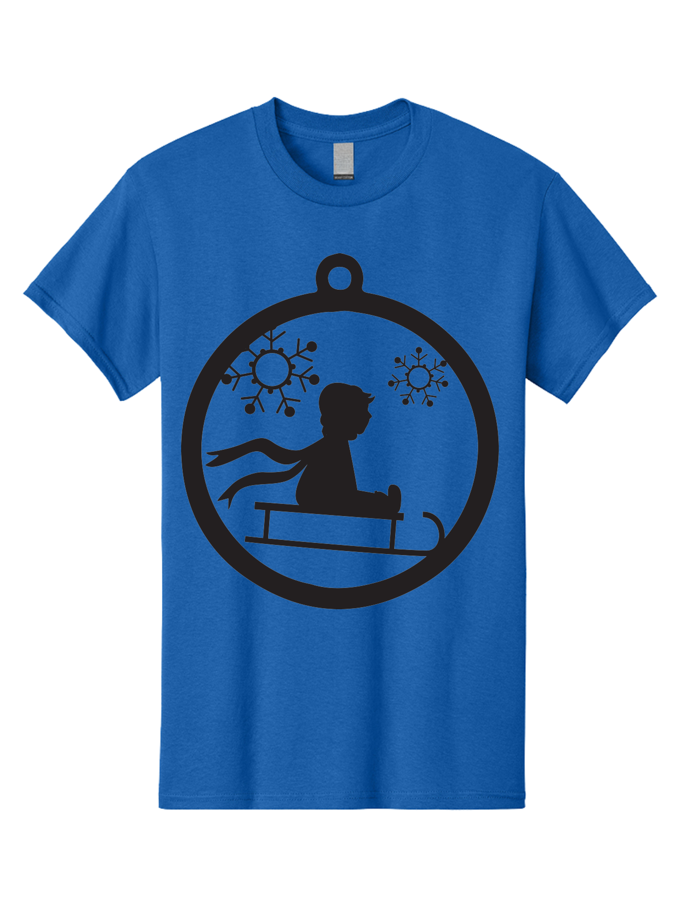 Child-On-Sled Men'S Graphic Tee, 100% Cotton, Comfortable Casual Summer Wear, Machine Washable, Child On Sled, Winter Fun, Snowflake Decorations, Festive Ornaments, Holiday Cheer, Black Silhouette, Christmas Theme, Winter Scenery Aac574