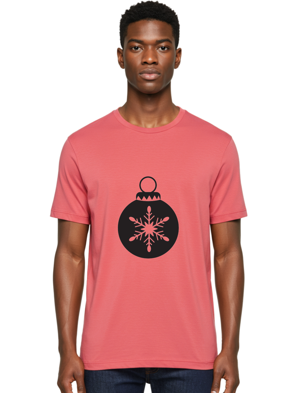 Christmas-Bauble Men'S Graphic Tee, 100% Cotton, Comfortable Casual Summer Wear, Machine Washable, Christmas Decoration, Festive Symbol, Snowflake Design, Holiday Ornament, Black And Green, Winter Wonderland Theme, Seasonal Graphic, Aac576