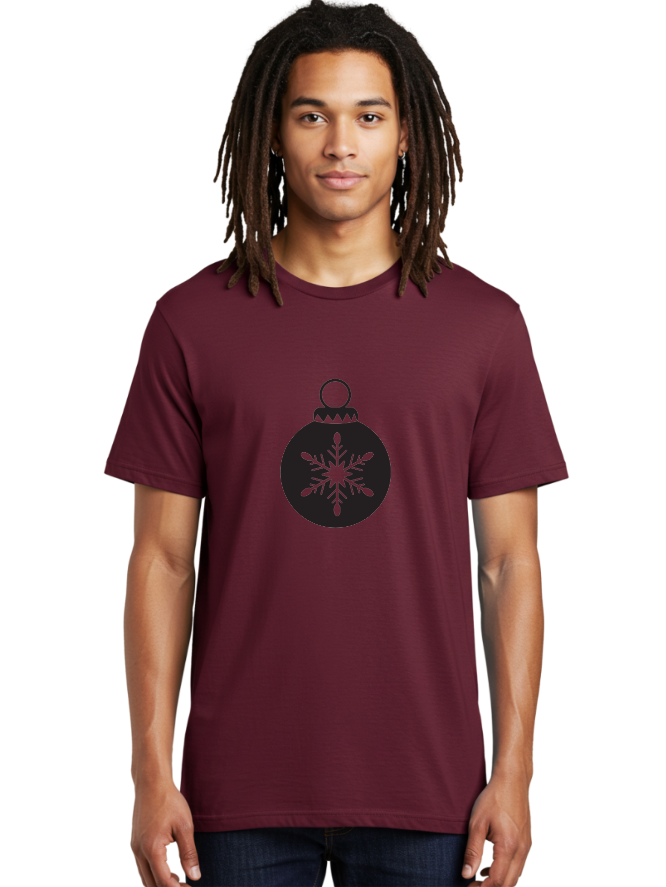 Christmas-Bauble Men'S Graphic Tee, 100% Cotton, Comfortable Casual Summer Wear, Machine Washable, Christmas Decoration, Festive Symbol, Snowflake Design, Holiday Ornament, Black And Green, Winter Wonderland Theme, Seasonal Graphic, Aac576