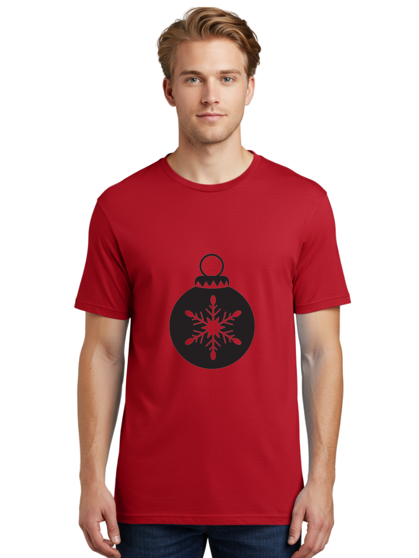 Christmas-Bauble Men'S Graphic Tee, 100% Cotton, Comfortable Casual Summer Wear, Machine Washable, Christmas Decoration, Festive Symbol, Snowflake Design, Holiday Ornament, Black And Green, Winter Wonderland Theme, Seasonal Graphic, Aac576