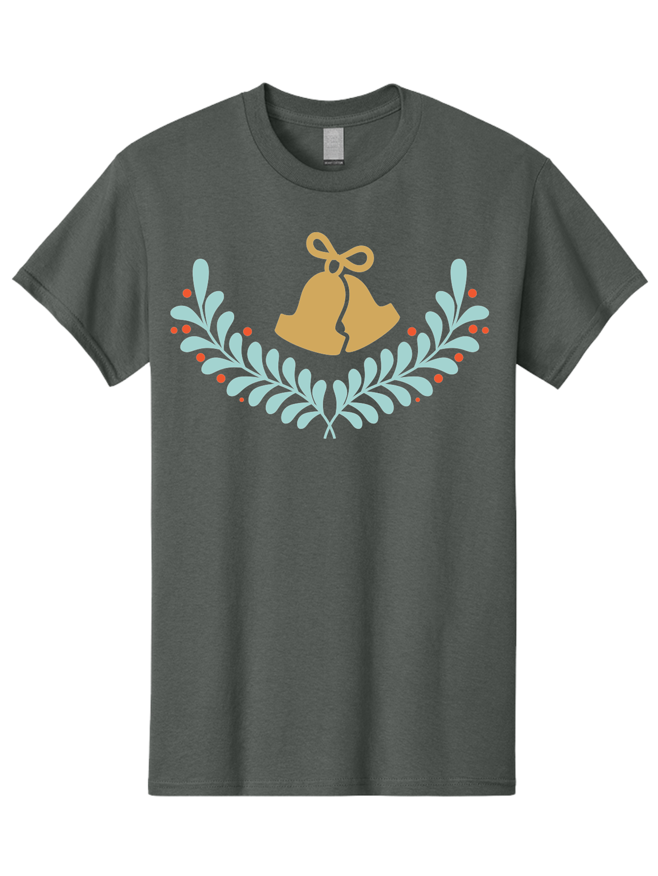 Christmas-Bells-1 Men'S Graphic Tee, 100% Cotton, Comfortable Casual Summer Wear, Machine Washable, Christmas Bells, Festive Wreath, Holiday Decorations, Orange Bells, White Leaves, Red Berries, Seasonal Decor, Winter Wonderland, Holiday Cheer Aac577