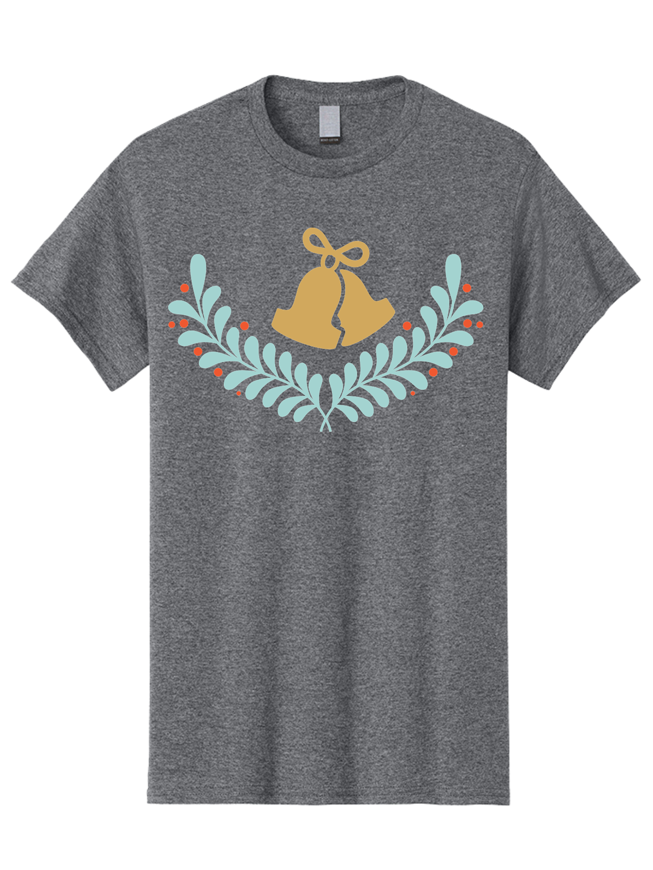 Christmas-Bells-1 Men'S Graphic Tee, 100% Cotton, Comfortable Casual Summer Wear, Machine Washable, Christmas Bells, Festive Wreath, Holiday Decorations, Orange Bells, White Leaves, Red Berries, Seasonal Decor, Winter Wonderland, Holiday Cheer Aac577