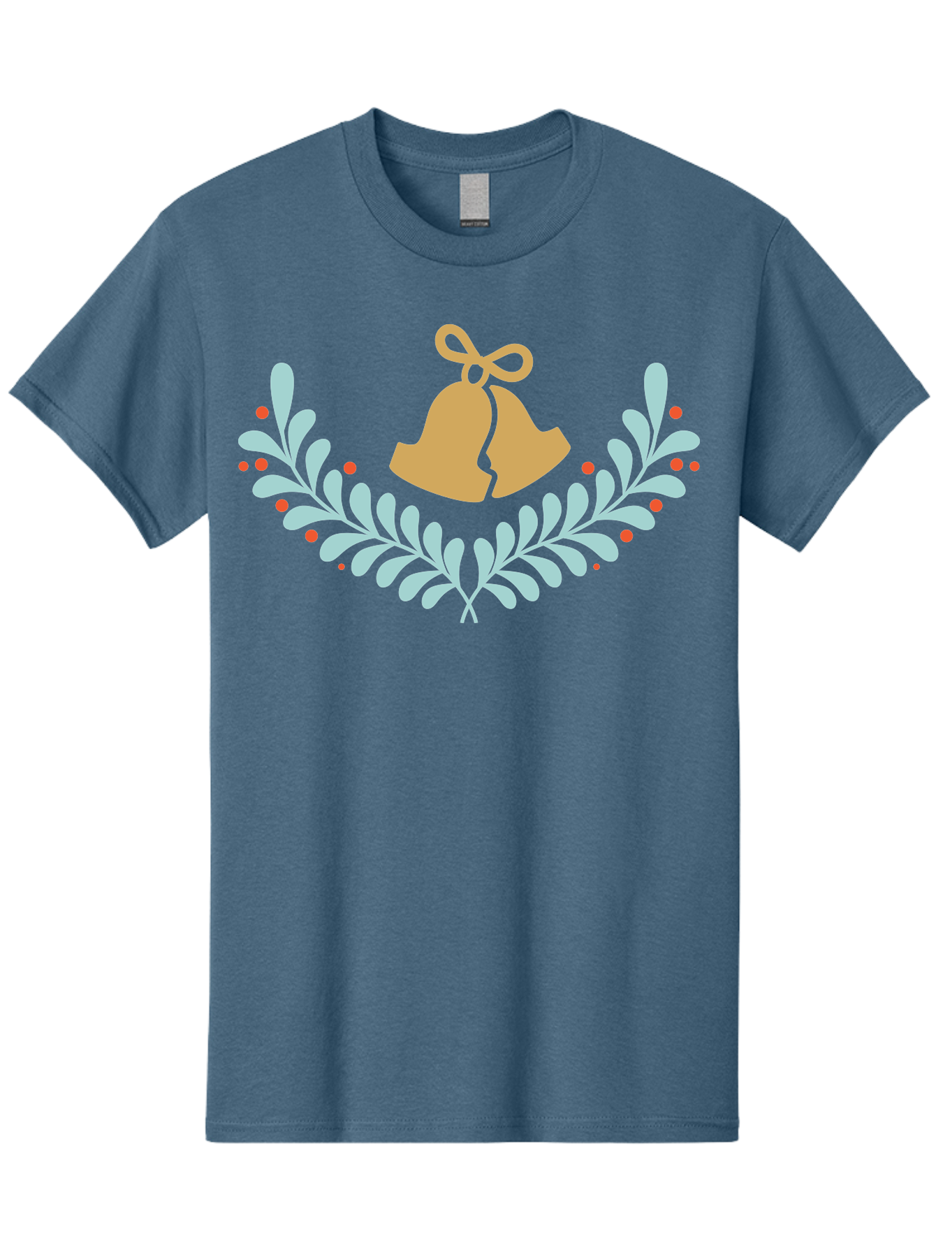 Christmas-Bells-1 Men'S Graphic Tee, 100% Cotton, Comfortable Casual Summer Wear, Machine Washable, Christmas Bells, Festive Wreath, Holiday Decorations, Orange Bells, White Leaves, Red Berries, Seasonal Decor, Winter Wonderland, Holiday Cheer Aac577