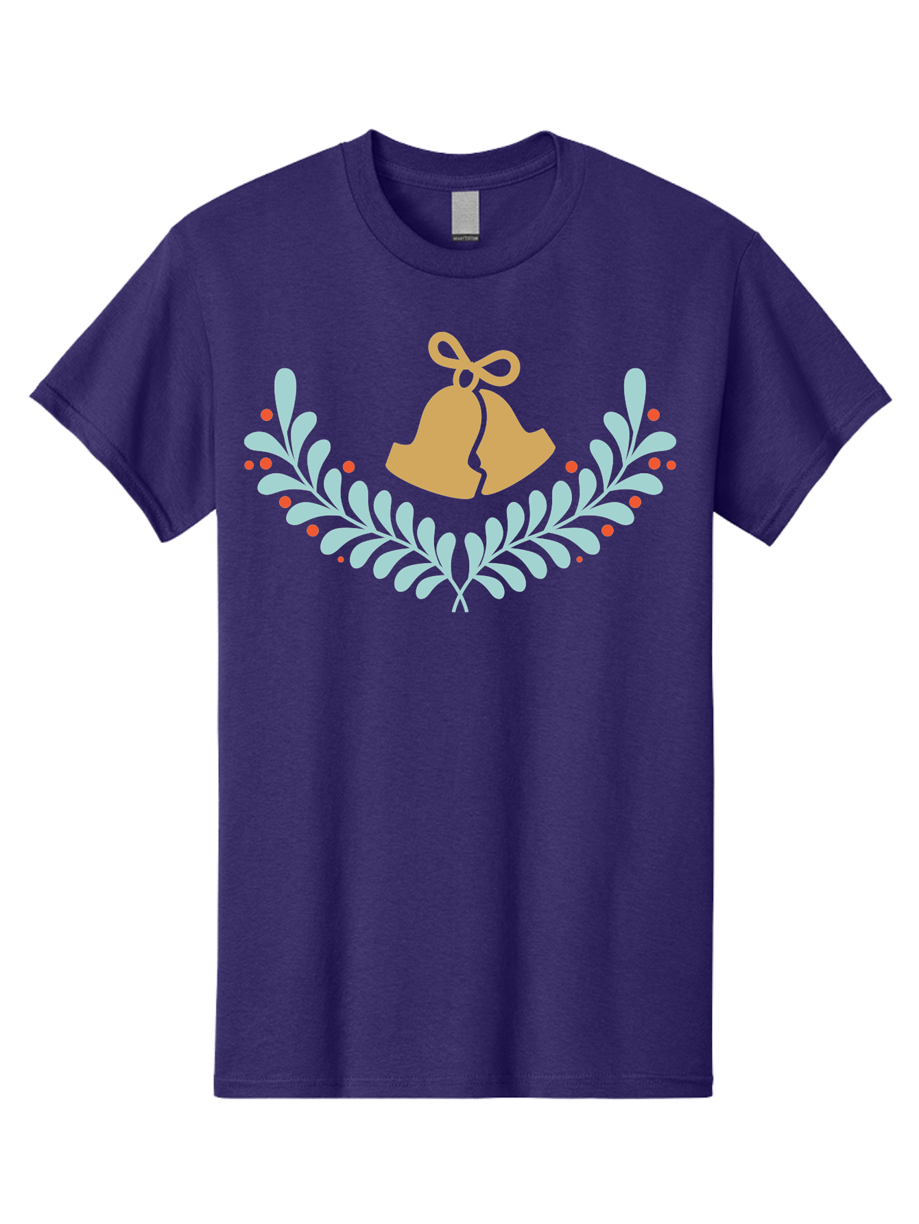Christmas-Bells-1 Men'S Graphic Tee, 100% Cotton, Comfortable Casual Summer Wear, Machine Washable, Christmas Bells, Festive Wreath, Holiday Decorations, Orange Bells, White Leaves, Red Berries, Seasonal Decor, Winter Wonderland, Holiday Cheer Aac577