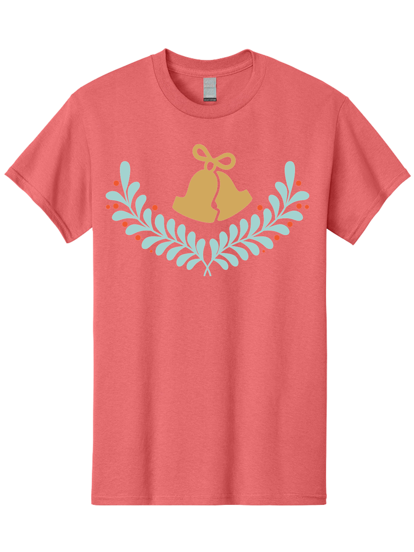 Christmas-Bells Men'S Graphic Tee, 100% Cotton, Comfortable Casual Summer Wear, Machine Washable, Christmas Bells, Holly Leaves, Festive Decorations, Holiday Symbols, Christmas Ornaments, Golden Bells, Red Berries Aac578