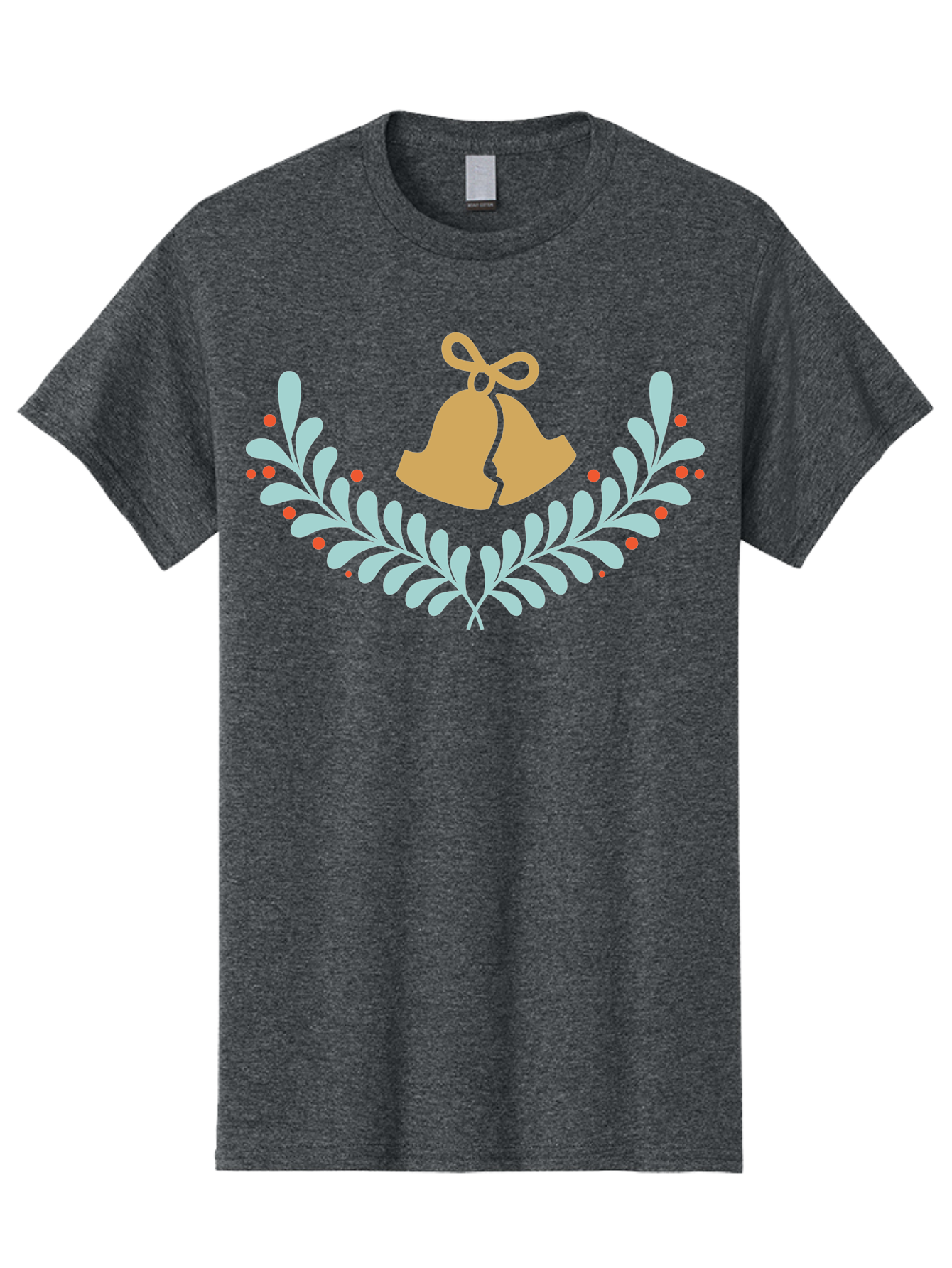 Christmas-Bells Men'S Graphic Tee, 100% Cotton, Comfortable Casual Summer Wear, Machine Washable, Christmas Bells, Holly Leaves, Festive Decorations, Holiday Symbols, Christmas Ornaments, Golden Bells, Red Berries Aac578