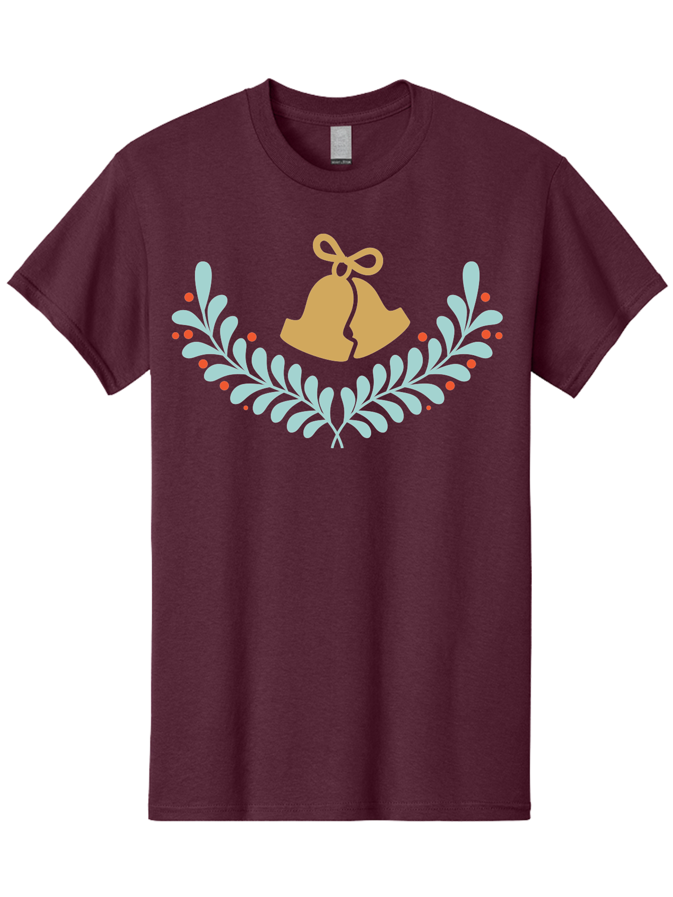 Christmas-Bells Men'S Graphic Tee, 100% Cotton, Comfortable Casual Summer Wear, Machine Washable, Christmas Bells, Holly Leaves, Festive Decorations, Holiday Symbols, Christmas Ornaments, Golden Bells, Red Berries Aac578