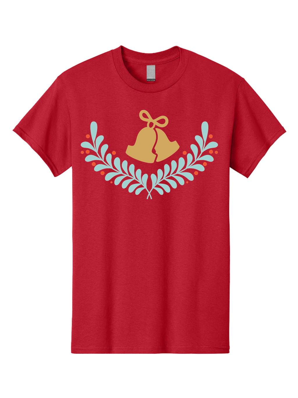 Christmas-Bells Men'S Graphic Tee, 100% Cotton, Comfortable Casual Summer Wear, Machine Washable, Christmas Bells, Holly Leaves, Festive Decorations, Holiday Symbols, Christmas Ornaments, Golden Bells, Red Berries Aac578
