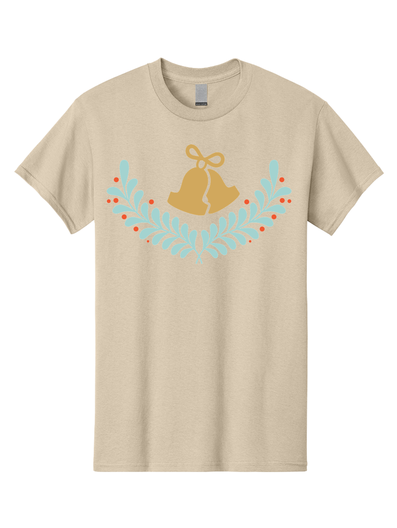 Christmas-Bells Men'S Graphic Tee, 100% Cotton, Comfortable Casual Summer Wear, Machine Washable, Christmas Bells, Holly Leaves, Festive Decorations, Holiday Symbols, Christmas Ornaments, Golden Bells, Red Berries Aac578