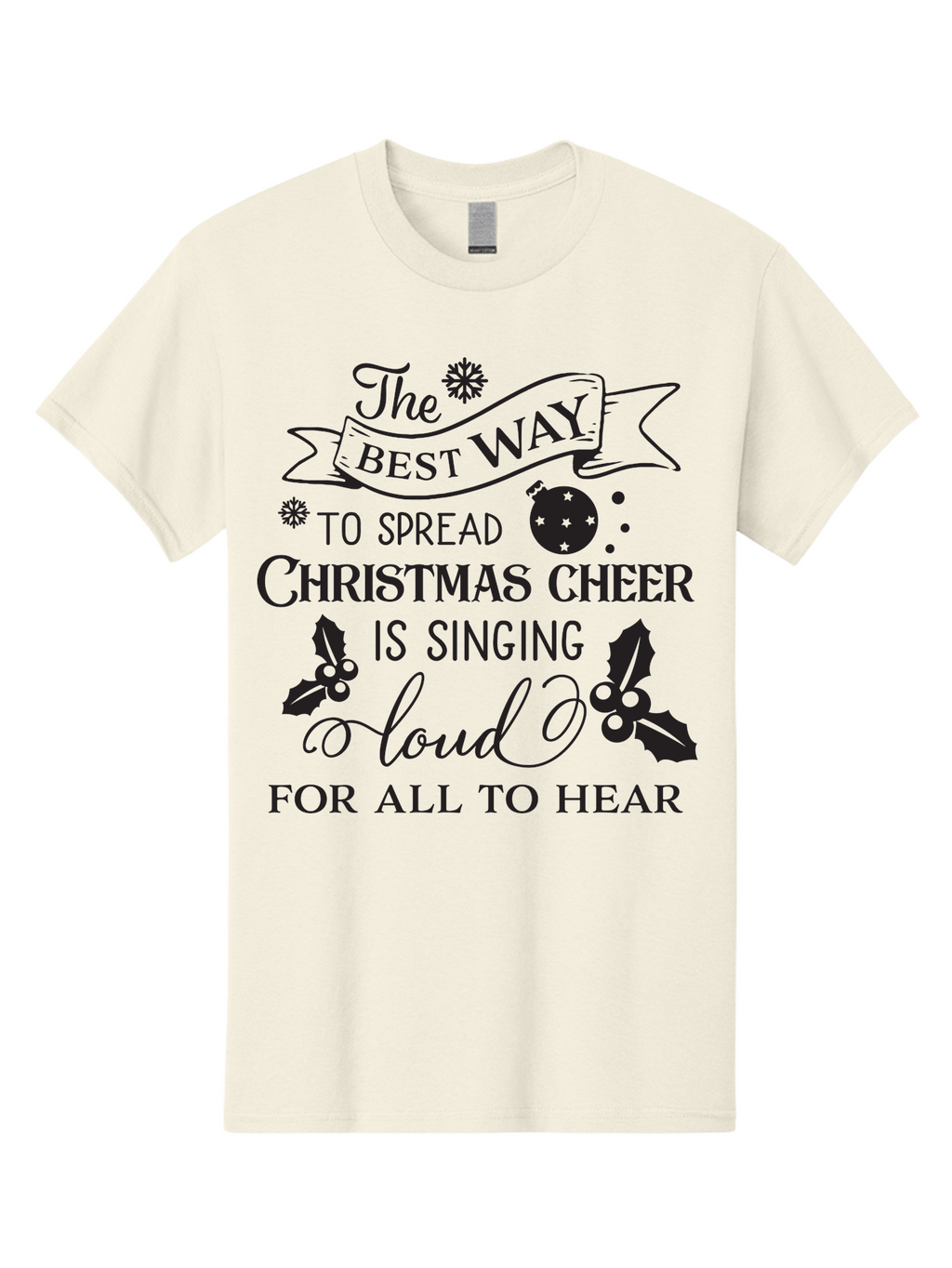 Christmas-Cheer-Quote Men'S Graphic Tee, 100% Cotton, Comfortable Casual Summer Wear, Machine Washable, Christmas Quote, Holiday Cheer, Festive Decor, Black Typography, Christmas Ornament, Holly Leaves, Banner Design, Joyful Message, Aac579