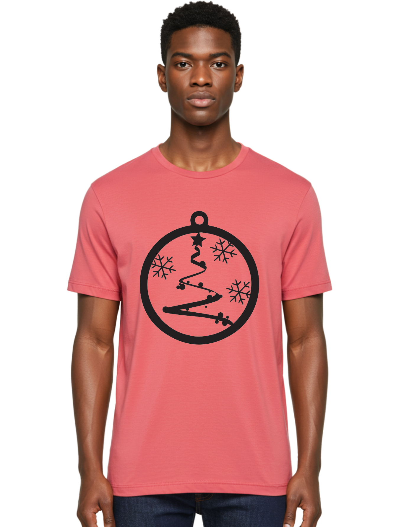 Christmas-Ornament-1 Men'S Graphic Tee, 100% Cotton, Comfortable Casual Summer Wear, Machine Washable, Christmas Tree, Snowflakes, Winter Decoration, Festive Symbol, Holiday Ornaments, Christmas Decor, Tree Silhouette, Star On Top, Aac582