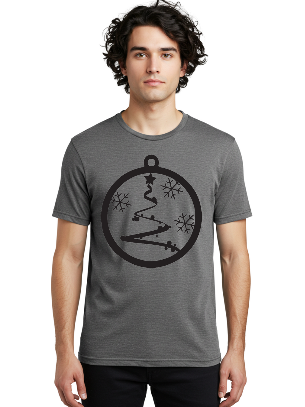 Christmas-Ornament-1 Men'S Graphic Tee, 100% Cotton, Comfortable Casual Summer Wear, Machine Washable, Christmas Tree, Snowflakes, Winter Decoration, Festive Symbol, Holiday Ornaments, Christmas Decor, Tree Silhouette, Star On Top, Aac582