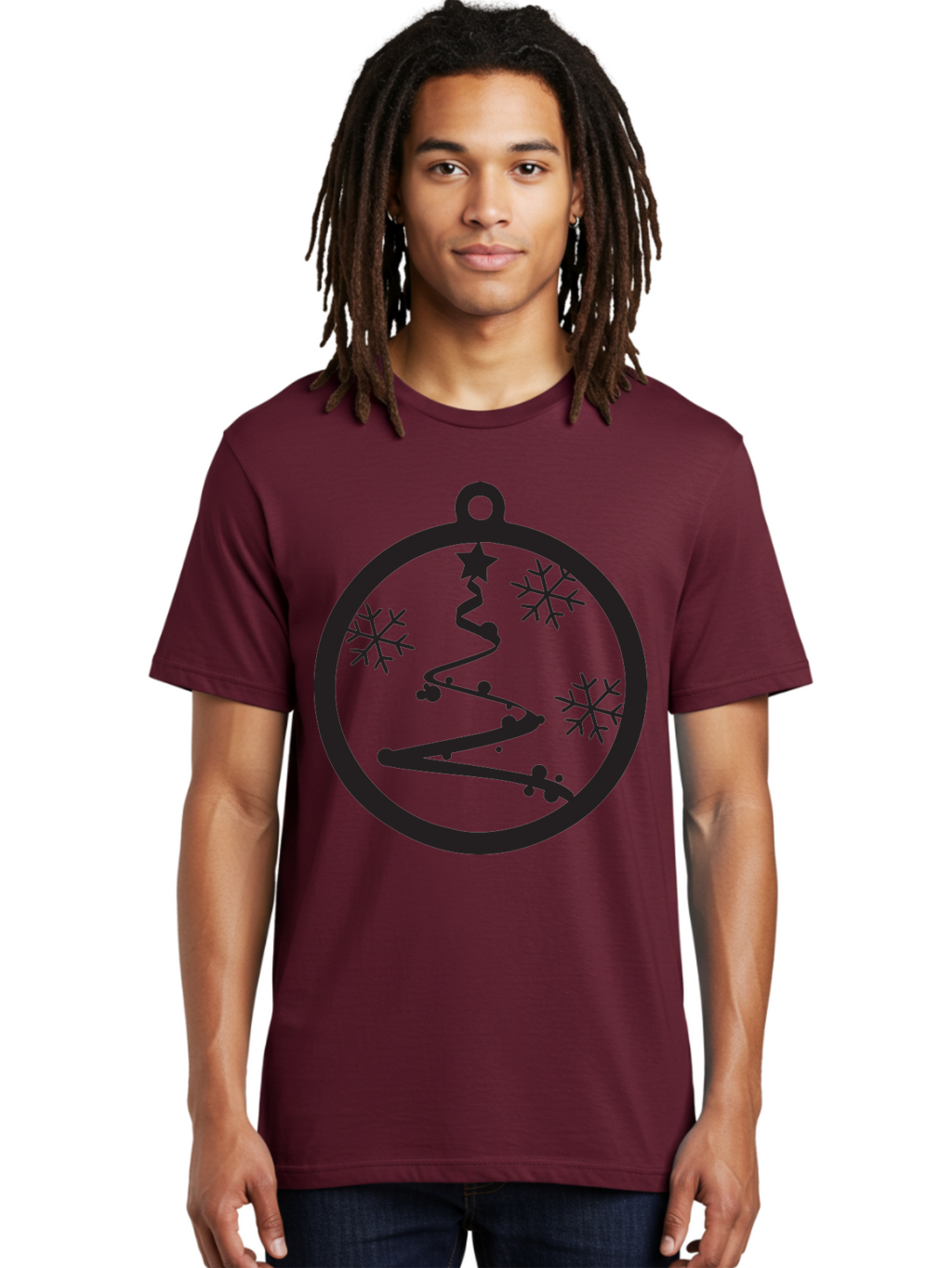 Christmas-Ornament-1 Men'S Graphic Tee, 100% Cotton, Comfortable Casual Summer Wear, Machine Washable, Christmas Tree, Snowflakes, Winter Decoration, Festive Symbol, Holiday Ornaments, Christmas Decor, Tree Silhouette, Star On Top, Aac582