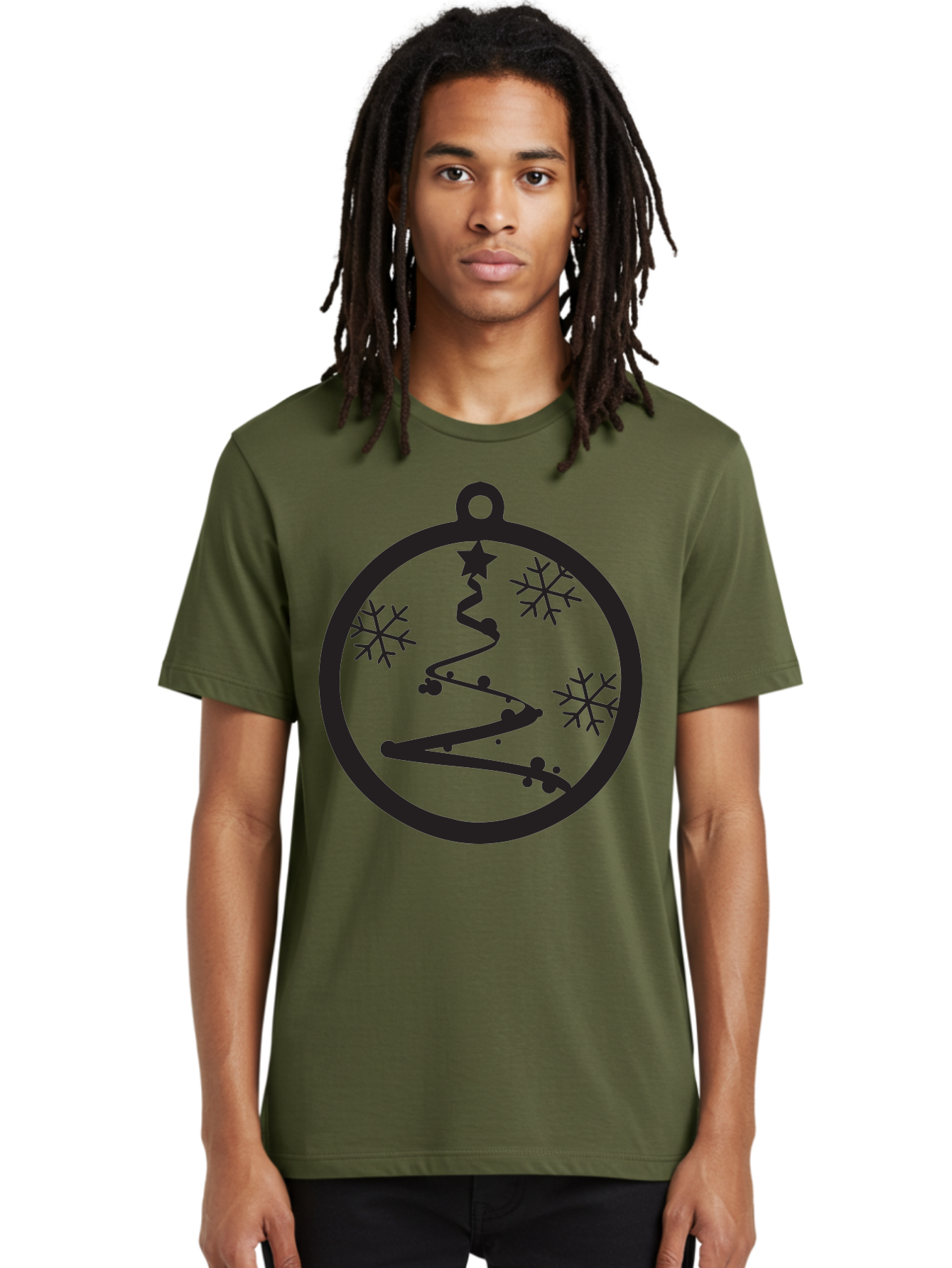 Christmas-Ornament-1 Men'S Graphic Tee, 100% Cotton, Comfortable Casual Summer Wear, Machine Washable, Christmas Tree, Snowflakes, Winter Decoration, Festive Symbol, Holiday Ornaments, Christmas Decor, Tree Silhouette, Star On Top, Aac582