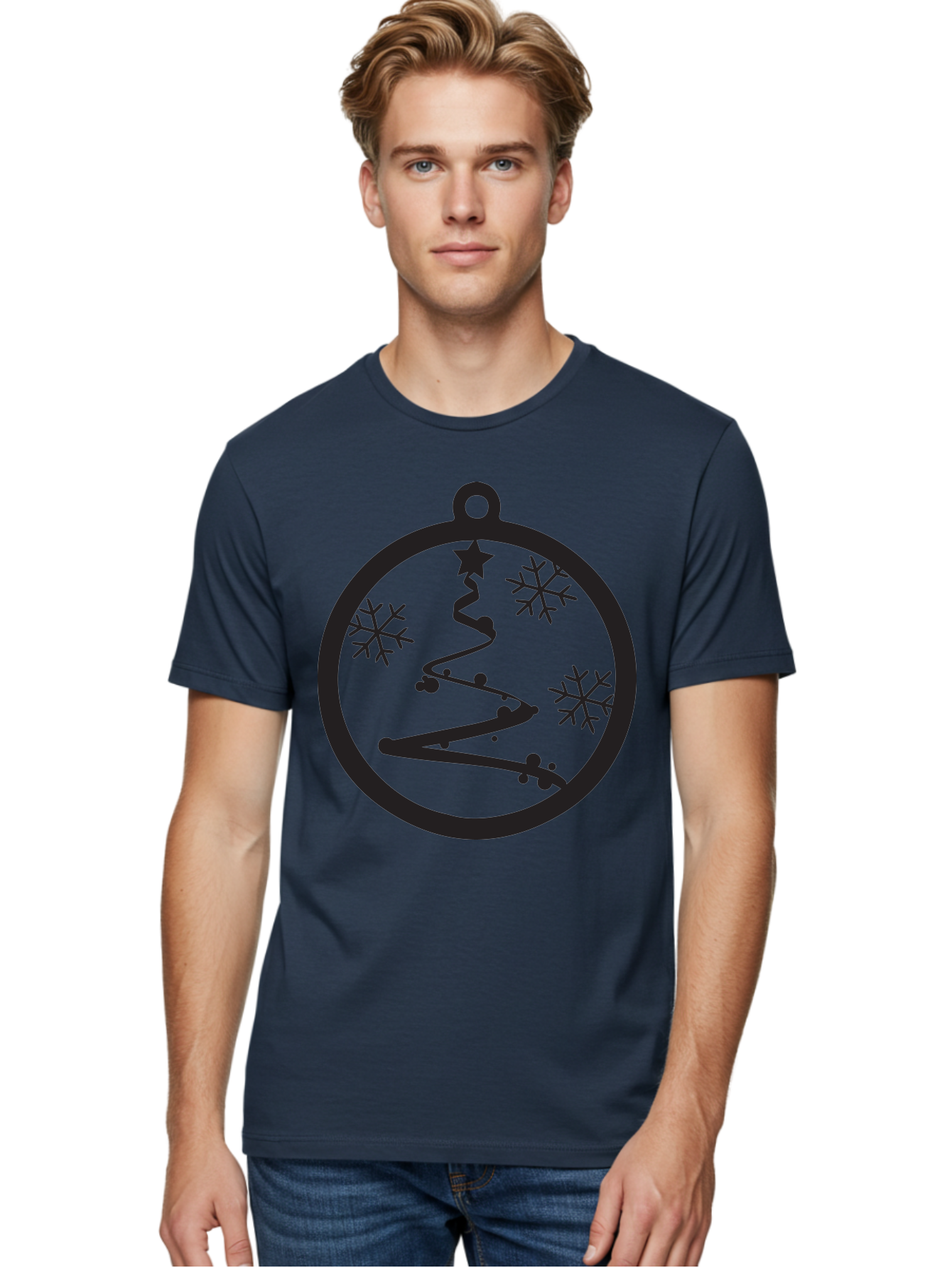 Christmas-Ornament-1 Men'S Graphic Tee, 100% Cotton, Comfortable Casual Summer Wear, Machine Washable, Christmas Tree, Snowflakes, Winter Decoration, Festive Symbol, Holiday Ornaments, Christmas Decor, Tree Silhouette, Star On Top, Aac582
