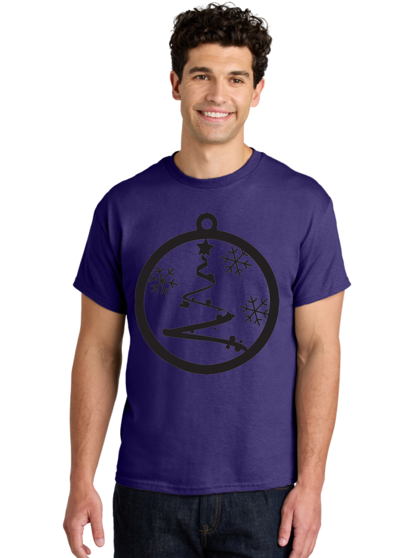 Christmas-Ornament-1 Men'S Graphic Tee, 100% Cotton, Comfortable Casual Summer Wear, Machine Washable, Christmas Tree, Snowflakes, Winter Decoration, Festive Symbol, Holiday Ornaments, Christmas Decor, Tree Silhouette, Star On Top, Aac582