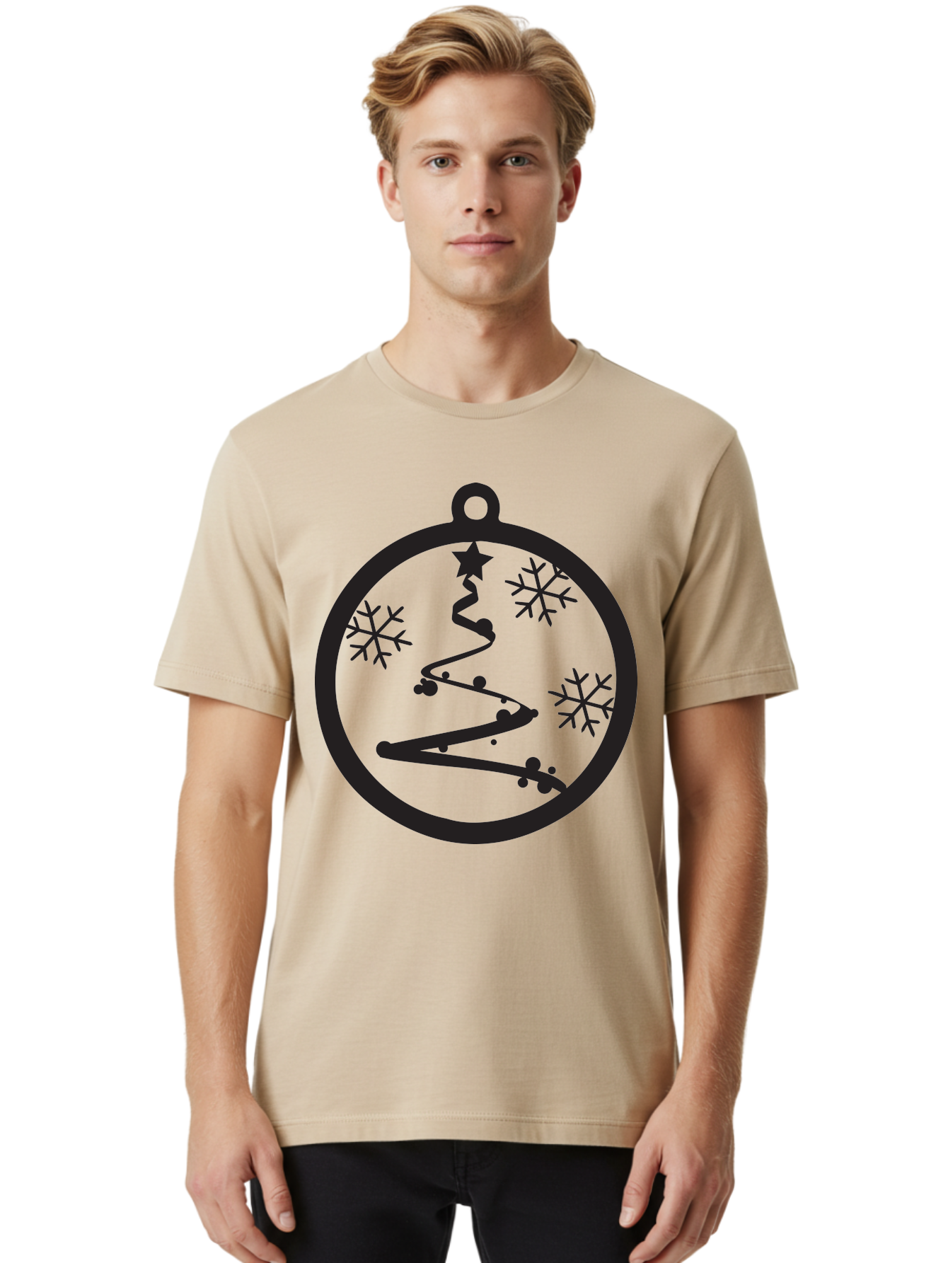 Christmas-Ornament-1 Men'S Graphic Tee, 100% Cotton, Comfortable Casual Summer Wear, Machine Washable, Christmas Tree, Snowflakes, Winter Decoration, Festive Symbol, Holiday Ornaments, Christmas Decor, Tree Silhouette, Star On Top, Aac582