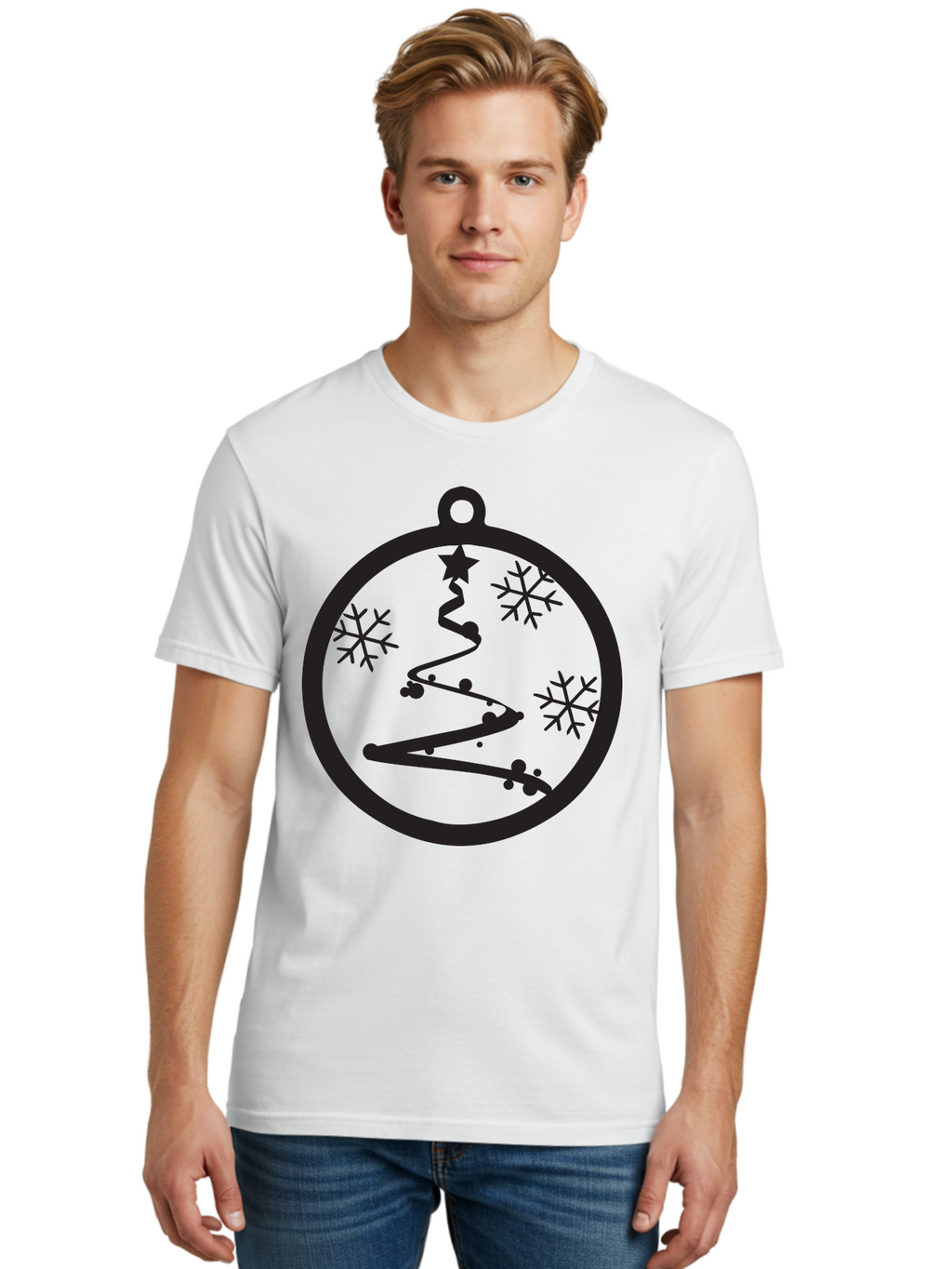 Christmas-Ornament-1 Men'S Graphic Tee, 100% Cotton, Comfortable Casual Summer Wear, Machine Washable, Christmas Tree, Snowflakes, Winter Decoration, Festive Symbol, Holiday Ornaments, Christmas Decor, Tree Silhouette, Star On Top, Aac582