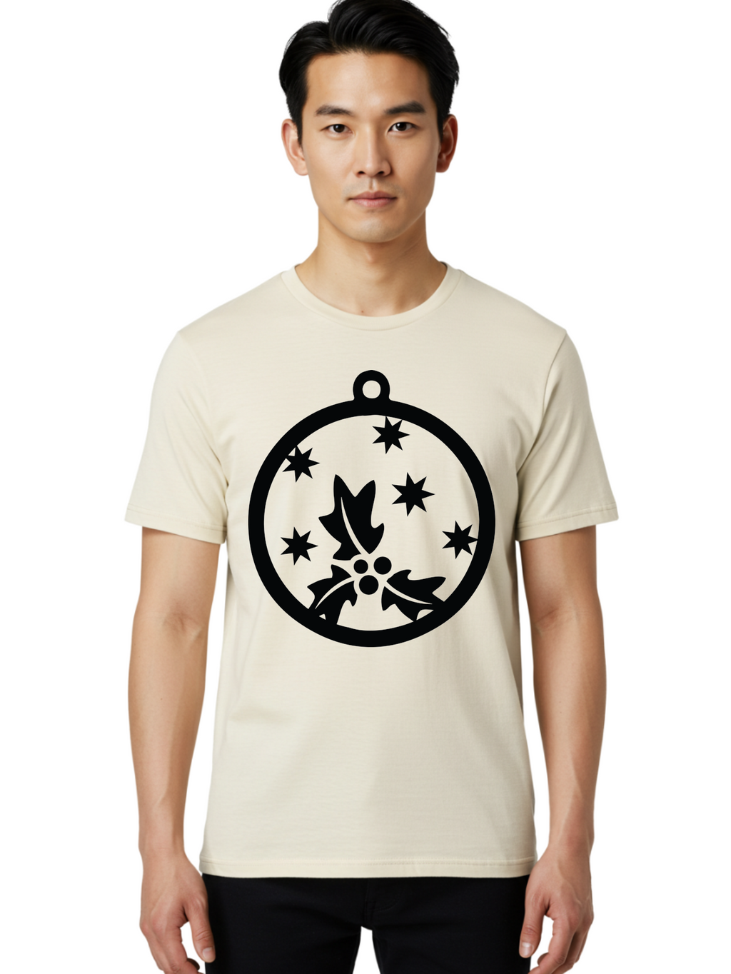 Christmas-Ornament Men'S Graphic Tee, 100% Cotton, Comfortable Casual Summer Wear, Machine Washable, Christmas Bauble, Holly Decoration, Festive Stars, Holiday Ornament, Seasonal Design, Winter Decor, Christmas Symbol Aac584