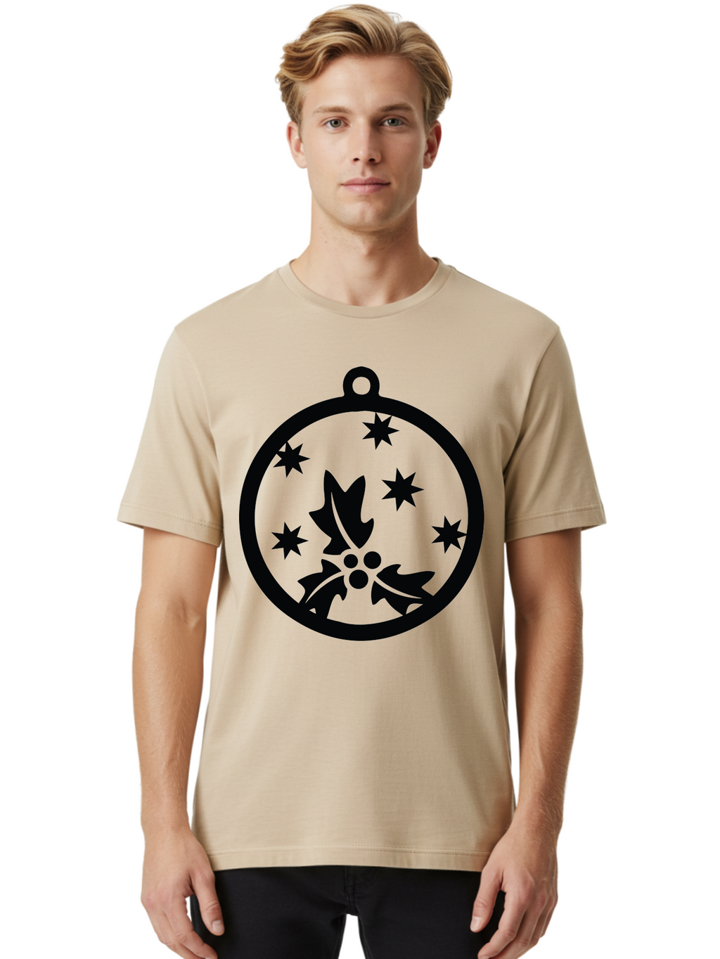 Christmas-Ornament Men'S Graphic Tee, 100% Cotton, Comfortable Casual Summer Wear, Machine Washable, Christmas Bauble, Holly Decoration, Festive Stars, Holiday Ornament, Seasonal Design, Winter Decor, Christmas Symbol Aac584