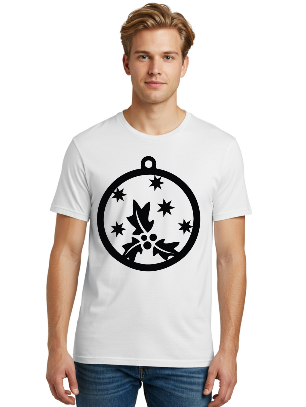 Christmas-Ornament Men'S Graphic Tee, 100% Cotton, Comfortable Casual Summer Wear, Machine Washable, Christmas Bauble, Holly Decoration, Festive Stars, Holiday Ornament, Seasonal Design, Winter Decor, Christmas Symbol Aac584