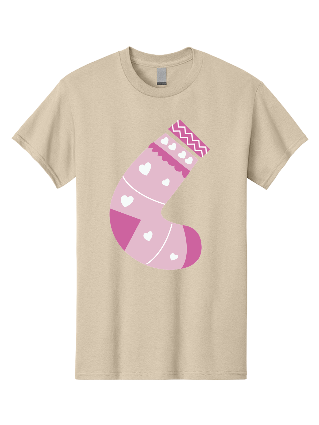 Christmas-Stocking-2 Men'S Graphic Tee, 100% Cotton, Comfortable Casual Summer Wear, Machine Washable, Christmas Stocking, Pink And White Colors, Heart Patterns, Festive Design, Holiday Decor, Christmas Theme, Seasonal Illustration Aac586
