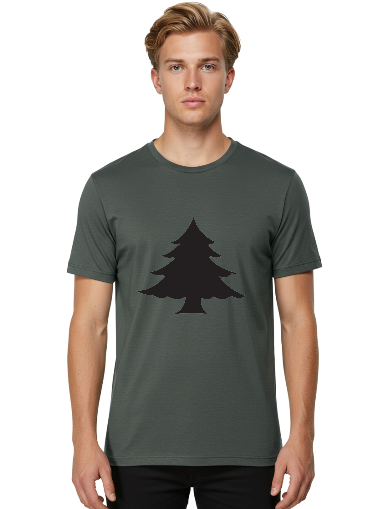 Christmas-Tree-2 Men'S Graphic Tee, 100% Cotton, Comfortable Casual Summer Wear, Machine Washable, Evergreen Tree, Pine Tree Silhouette, Simple Graphics, Minimalist Design, Nature Icon, Outdoor Symbol, Forest Representation, Tree Illustration Aac589