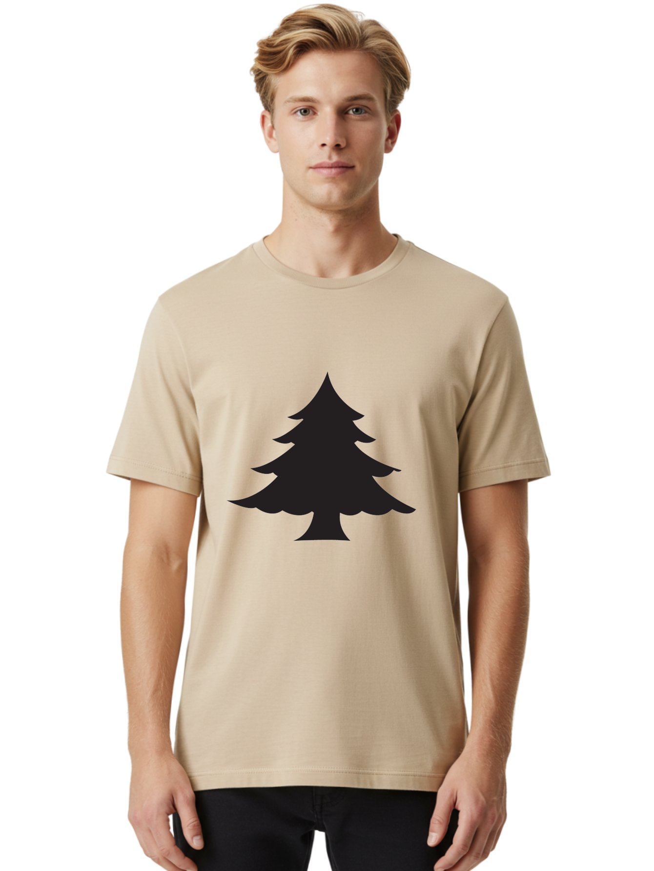 Christmas-Tree-2 Men'S Graphic Tee, 100% Cotton, Comfortable Casual Summer Wear, Machine Washable, Evergreen Tree, Pine Tree Silhouette, Simple Graphics, Minimalist Design, Nature Icon, Outdoor Symbol, Forest Representation, Tree Illustration Aac589