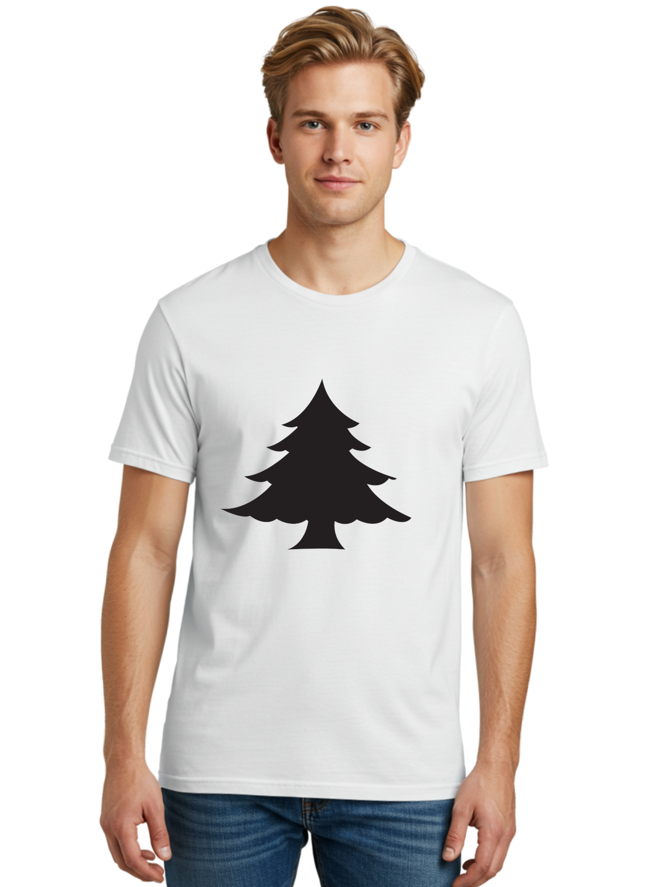 Christmas-Tree-2 Men'S Graphic Tee, 100% Cotton, Comfortable Casual Summer Wear, Machine Washable, Evergreen Tree, Pine Tree Silhouette, Simple Graphics, Minimalist Design, Nature Icon, Outdoor Symbol, Forest Representation, Tree Illustration Aac589