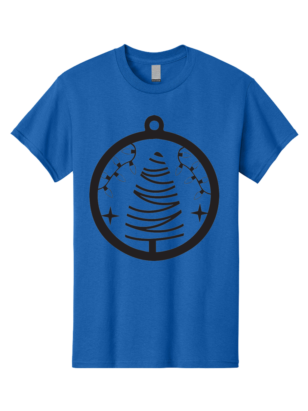 Christmas-Tree-Ornament-1 Men'S Graphic Tee, 100% Cotton, Comfortable Casual Summer Wear, Machine Washable, Christmas Tree, Holiday Decoration, Festive Lights, Stars, Winter Wonderland, Christmas Ornament, Black Silhouette, Festive Design Aac590